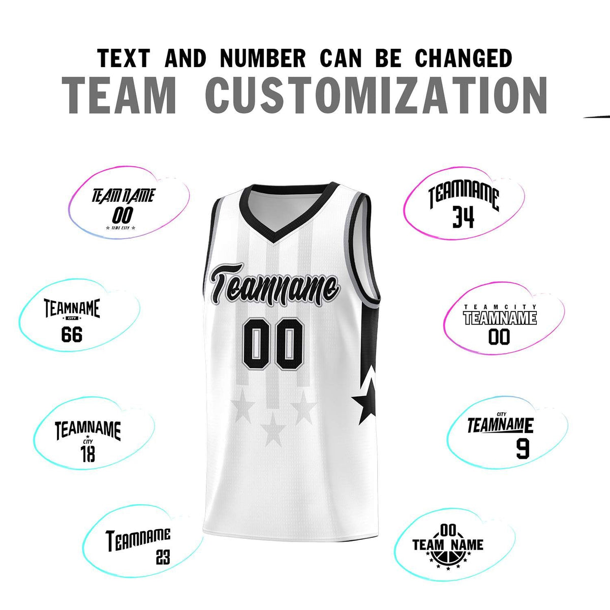 Custom White Black and Gray Gradient Star Graffiti Pattern Sports Uniform Basketball Jersey