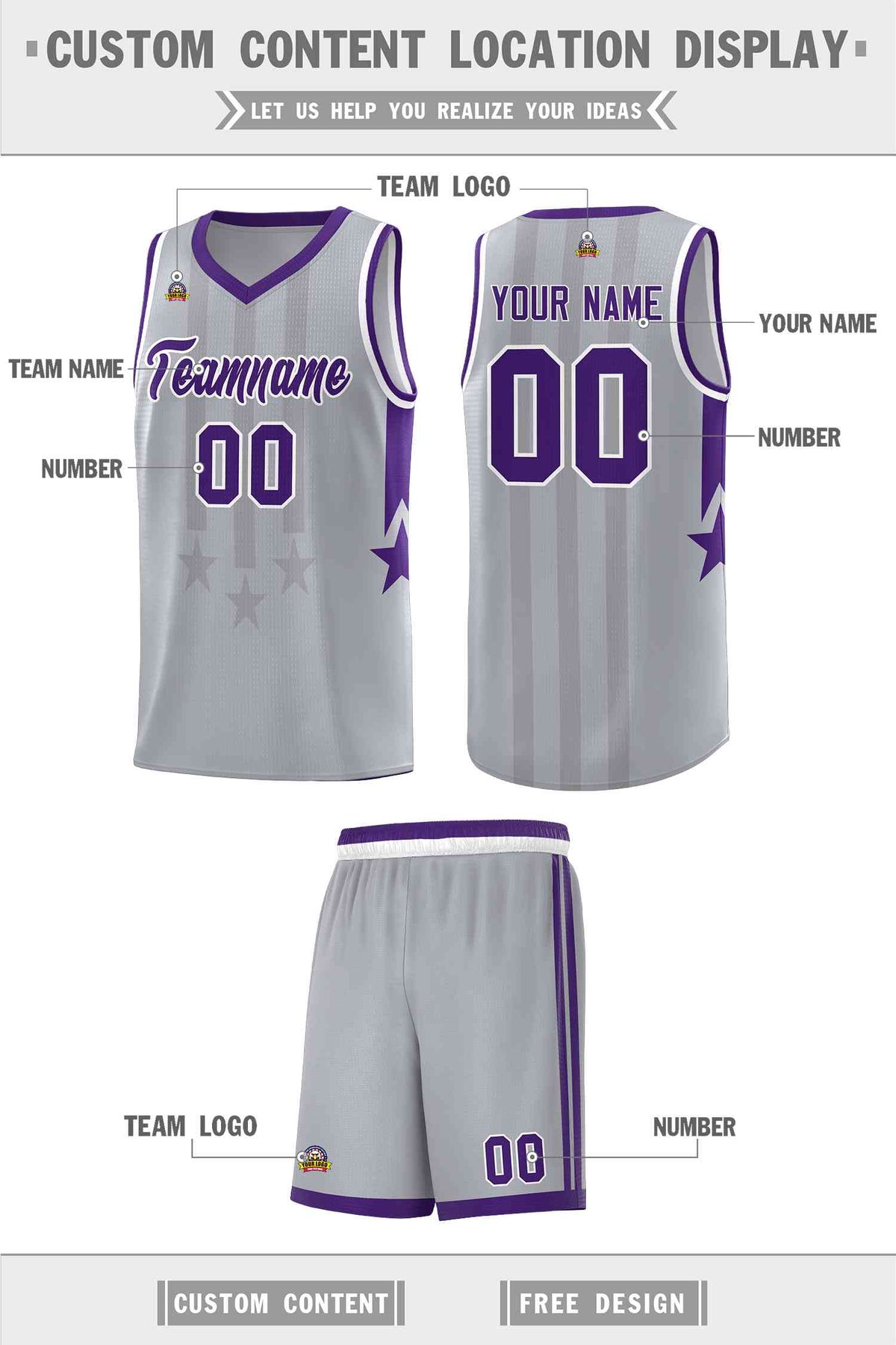 Custom Gray Purple and White Gradient Star Graffiti Pattern Sports Uniform Basketball Jersey