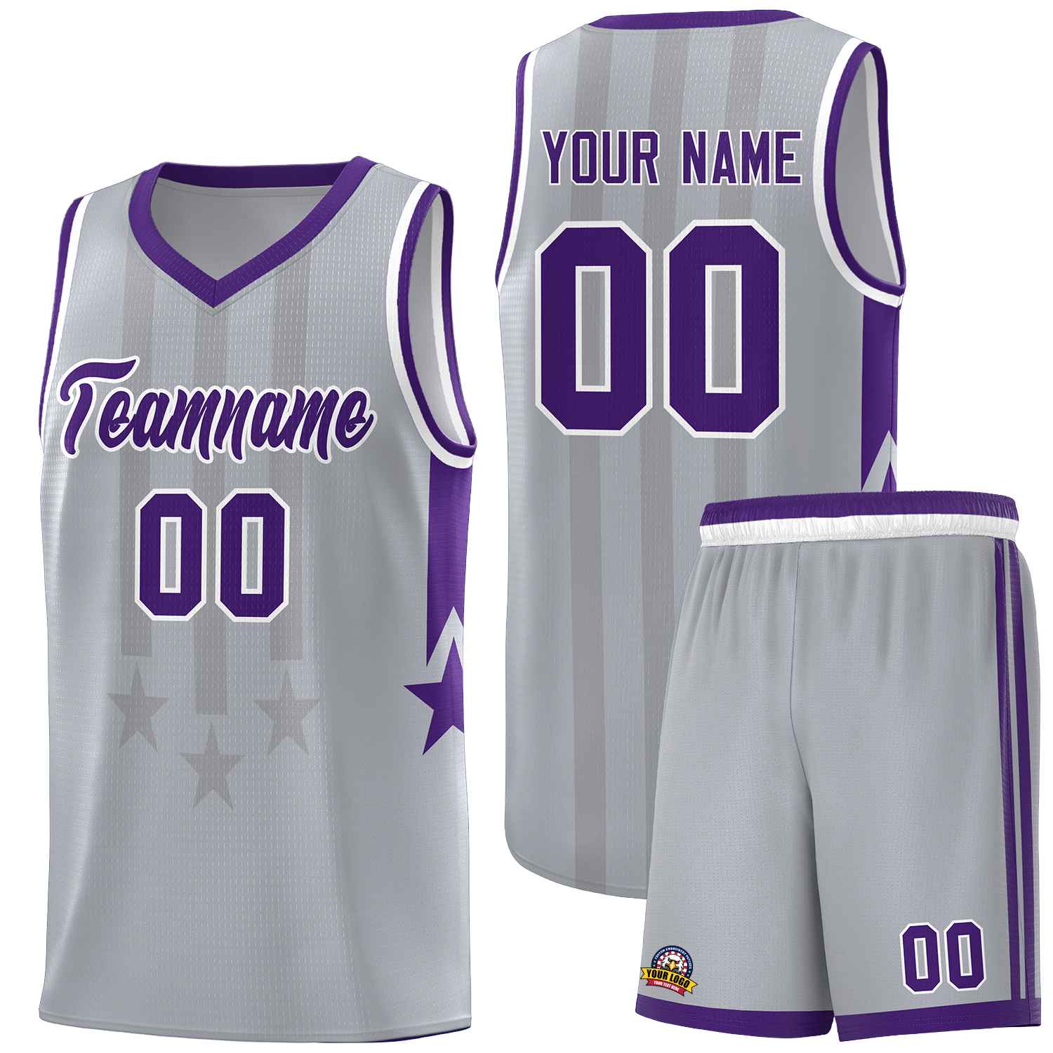 Custom Gray Purple and White Gradient Star Graffiti Pattern Sports Uniform Basketball Jersey