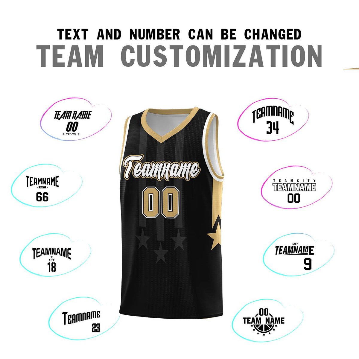 Custom Black Old Gold and White Gradient Star Graffiti Pattern Sports Uniform Basketball Jersey