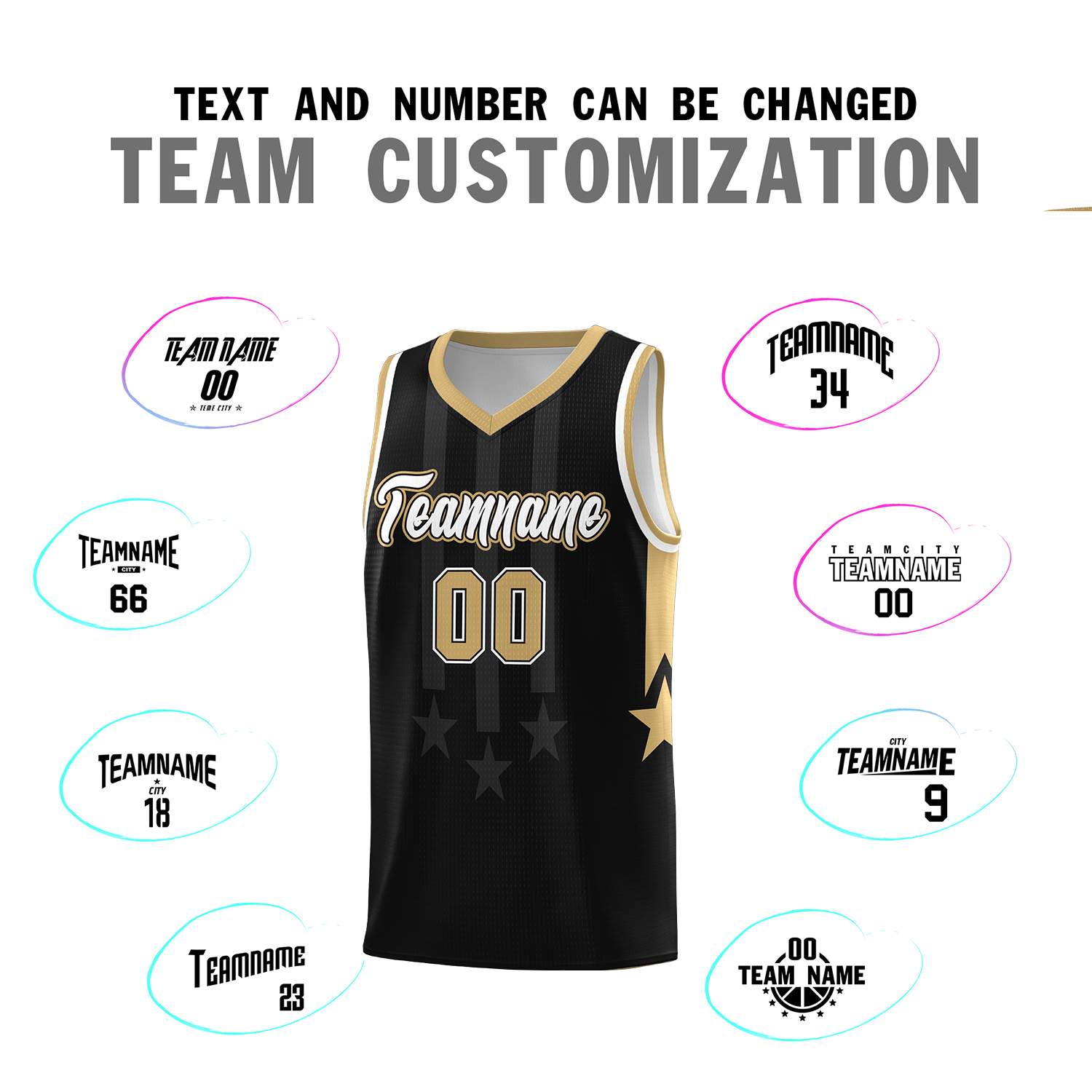 Custom Black Old Gold and White Gradient Star Graffiti Pattern Sports Uniform Basketball Jersey