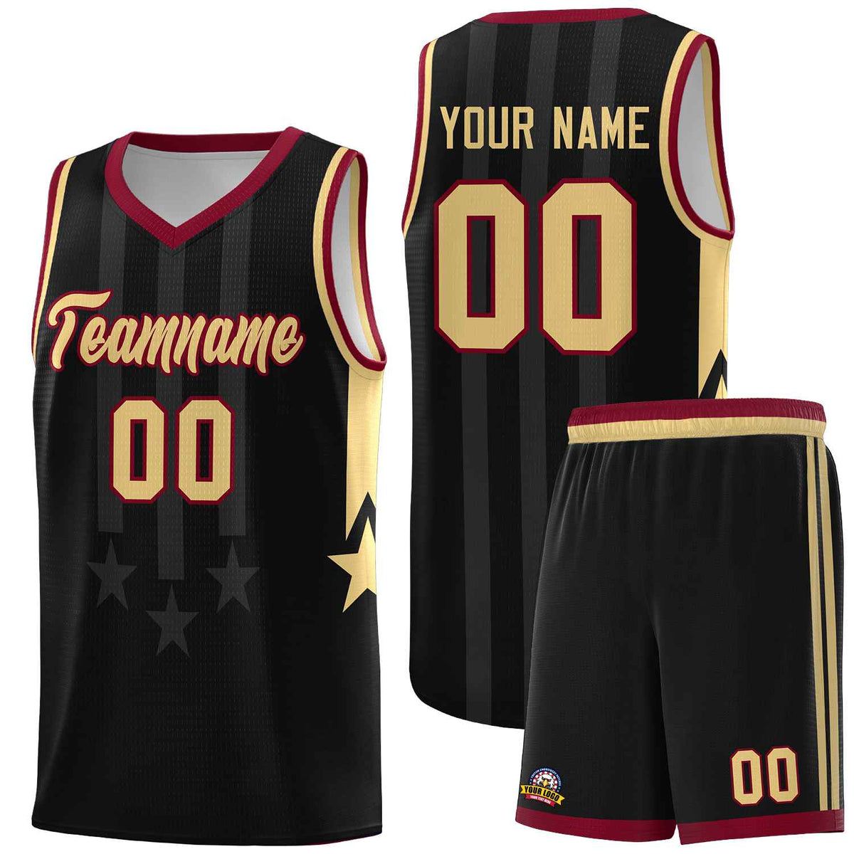 Custom Black Crimson and Khaki Gradient Star Graffiti Pattern Sports Uniform Basketball Jersey