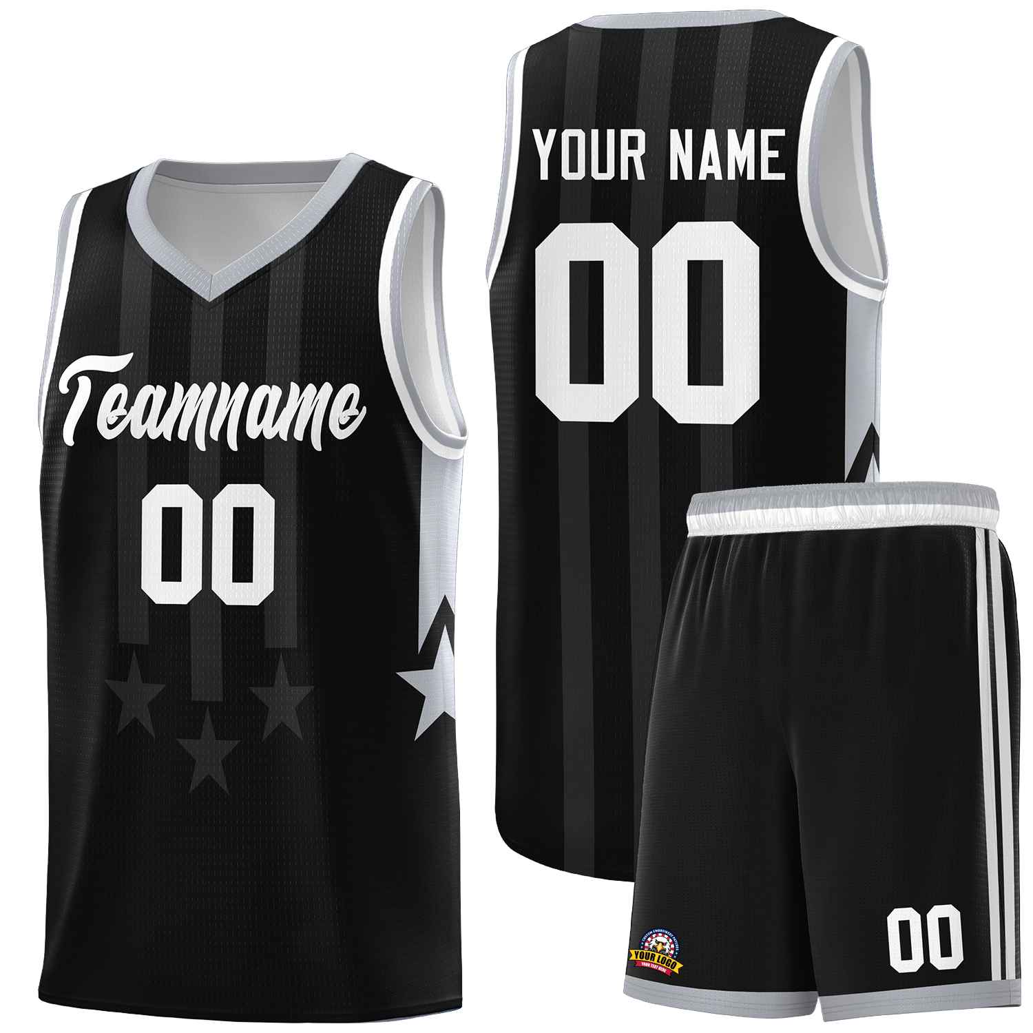 Custom Black Gray and White Gradient Star Graffiti Pattern Sports Uniform Basketball Jersey