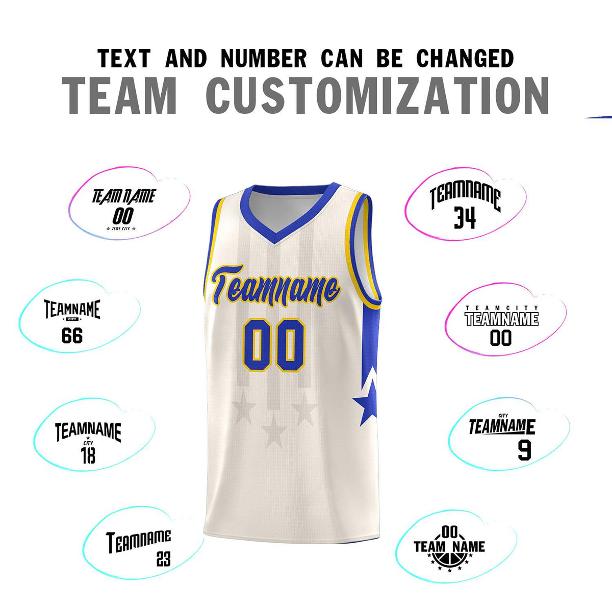 Custom Cream Royal and Gold Gradient Star Graffiti Pattern Sports Uniform Basketball Jersey