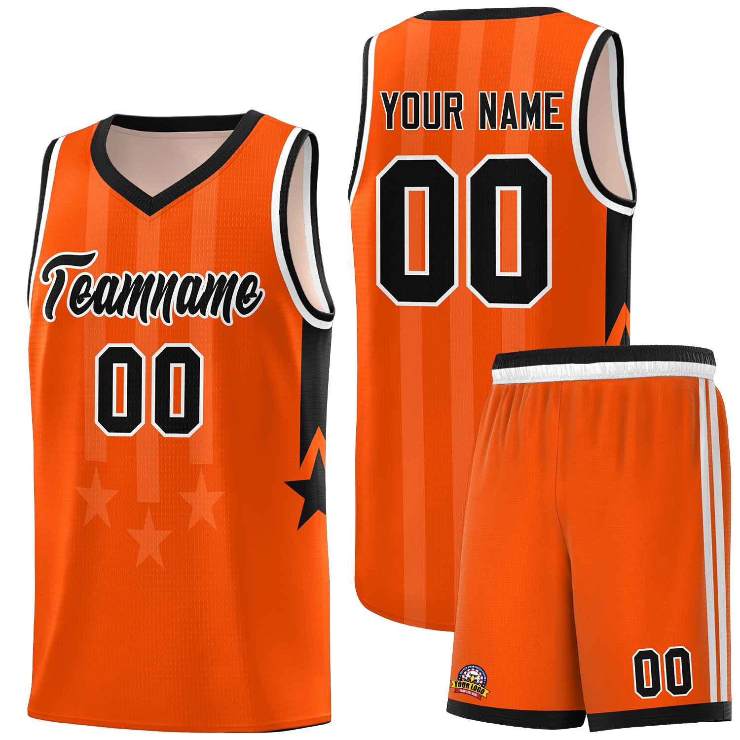 Custom Orange Black and White Gradient Star Graffiti Pattern Sports Uniform Basketball Jersey