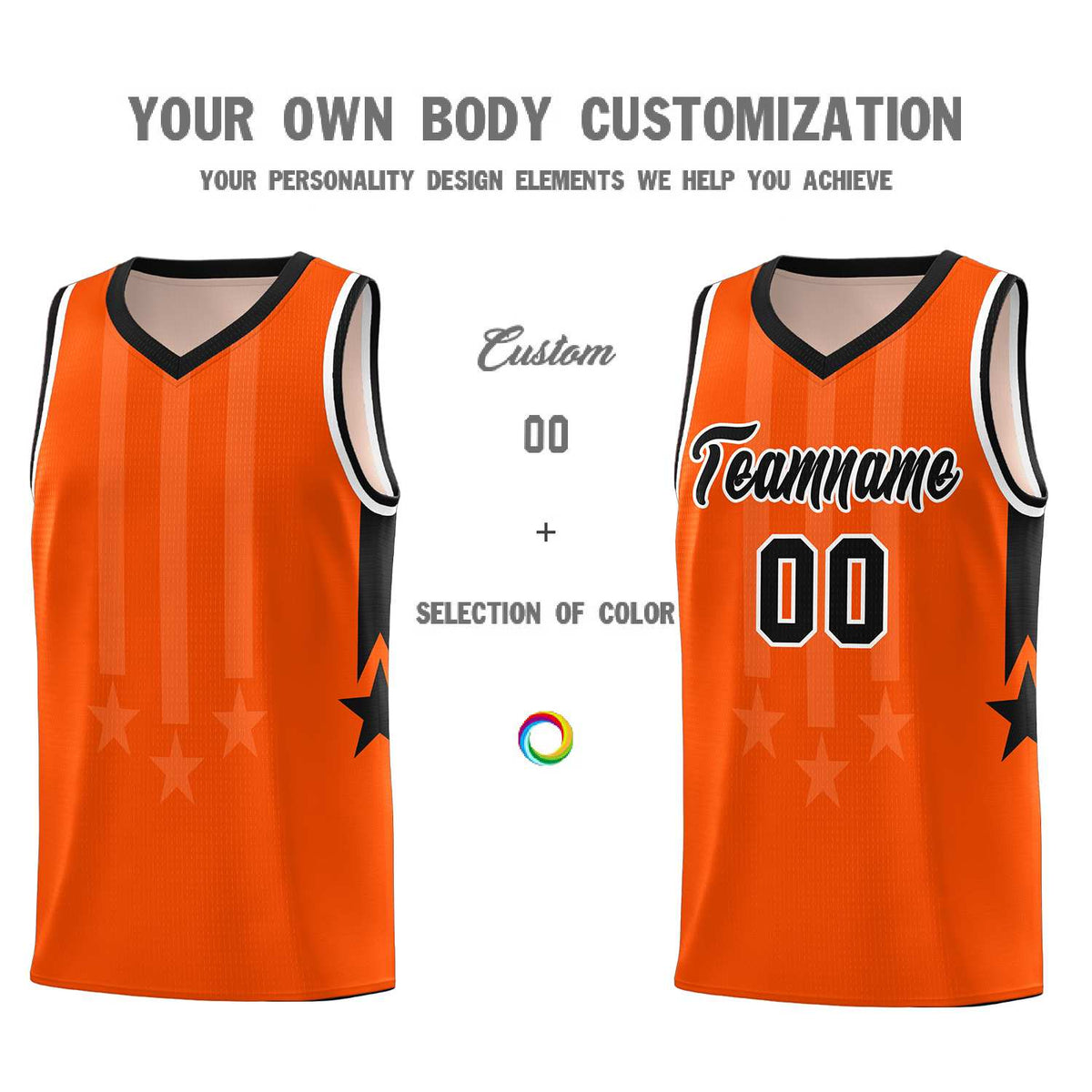 Custom Orange Black and White Gradient Star Graffiti Pattern Sports Uniform Basketball Jersey