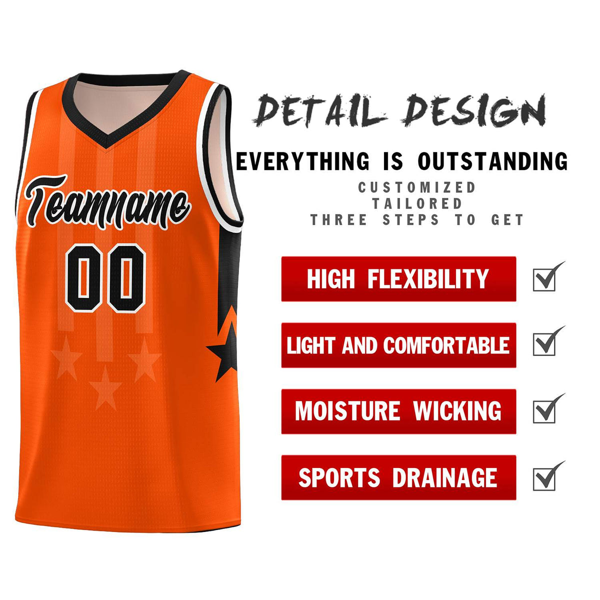 Custom Orange Black and White Gradient Star Graffiti Pattern Sports Uniform Basketball Jersey