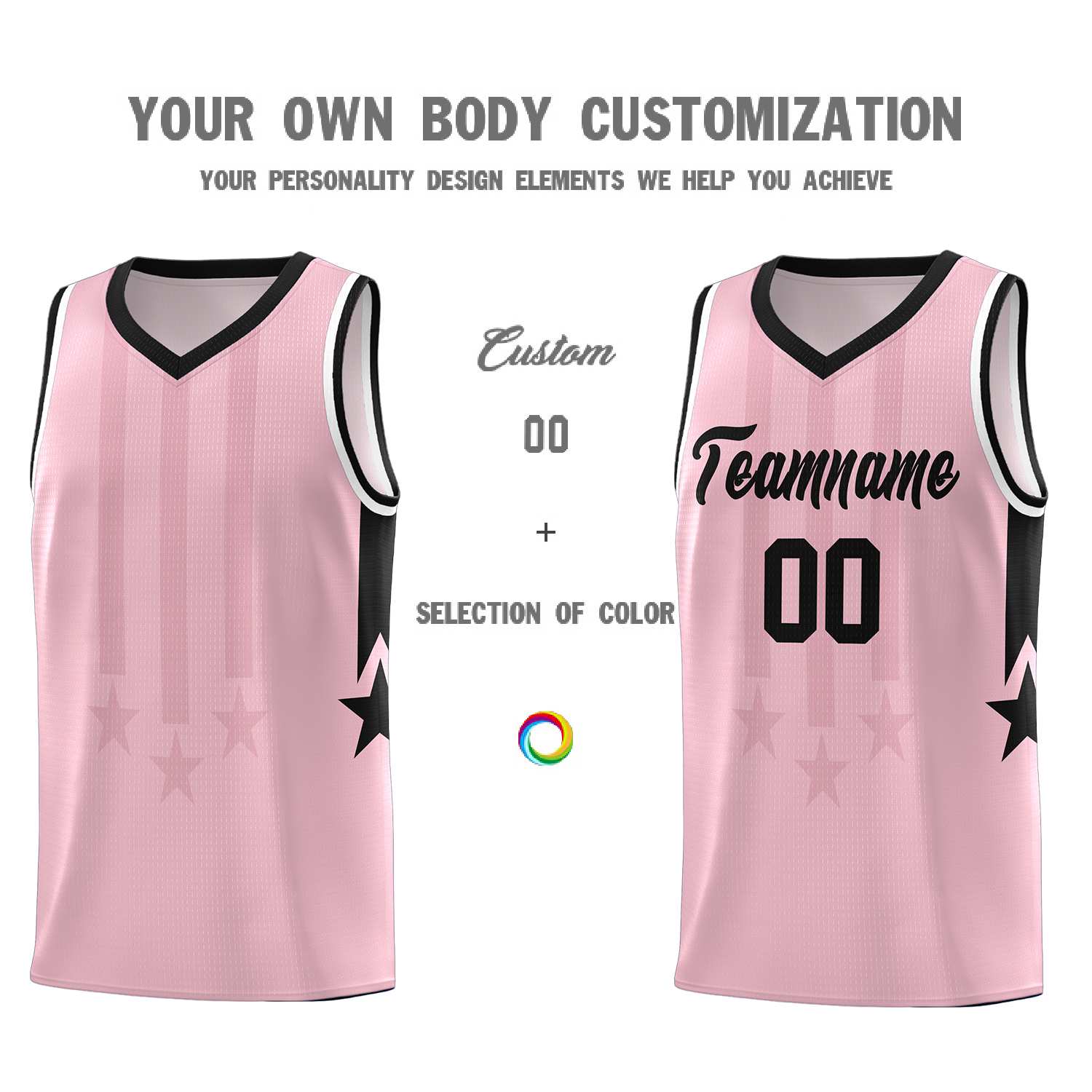 Custom Light Pink Black and White Gradient Star Graffiti Pattern Sports Uniform Basketball Jersey