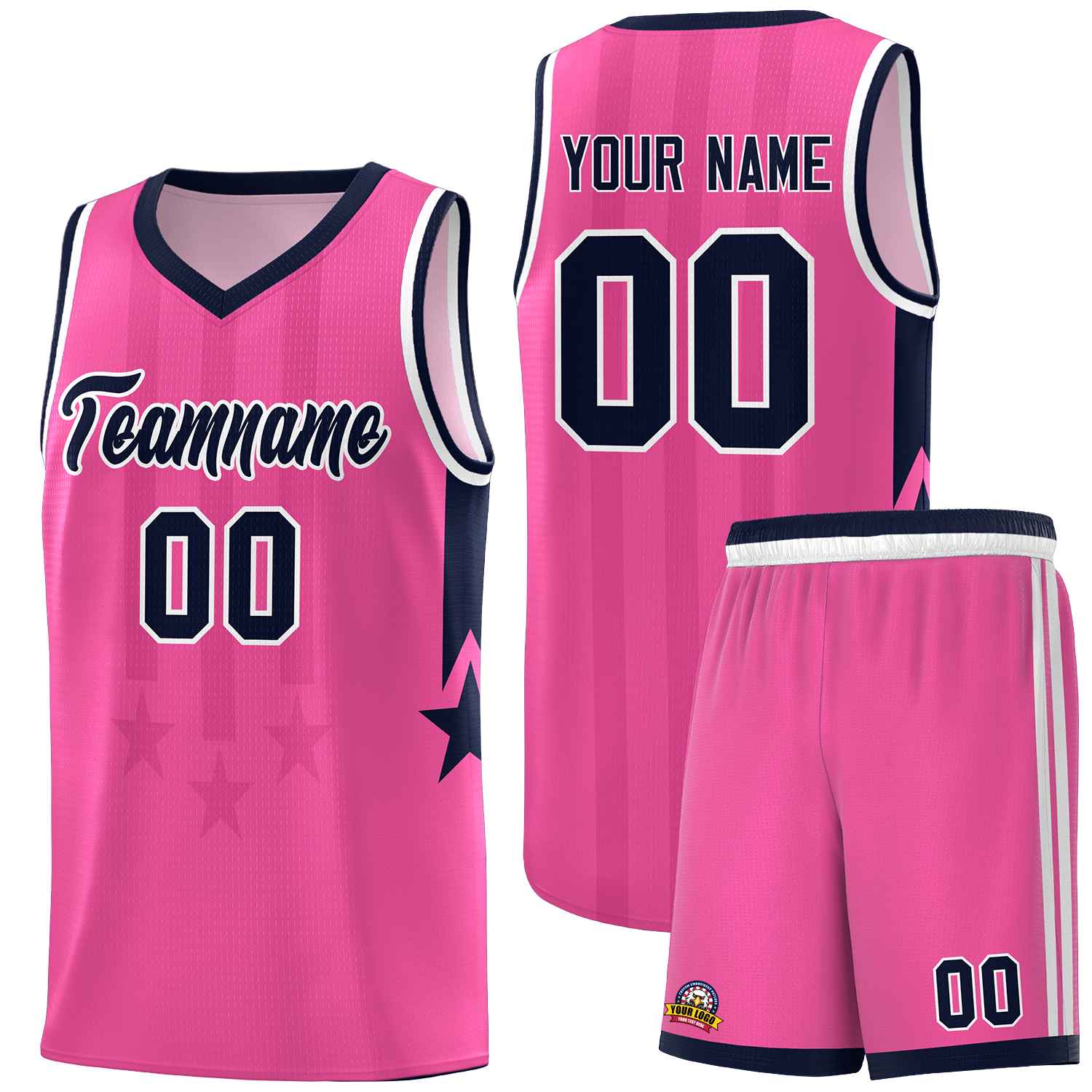 Custom Pink Navy and White Gradient Star Graffiti Pattern Sports Uniform Basketball Jersey