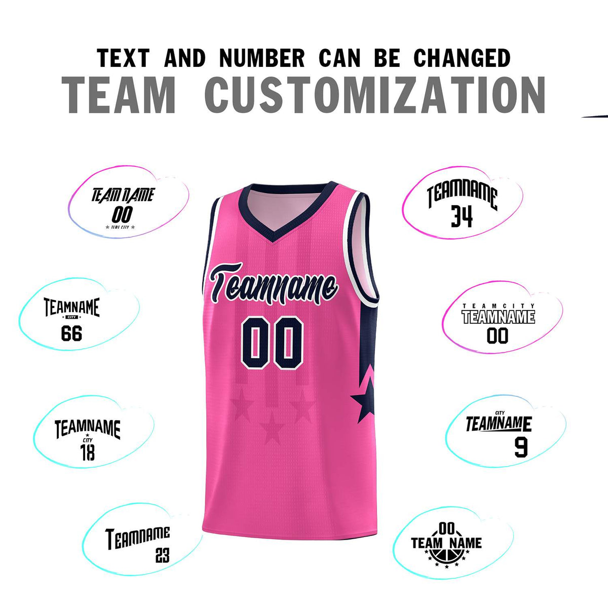 Custom Pink Navy and White Gradient Star Graffiti Pattern Sports Uniform Basketball Jersey