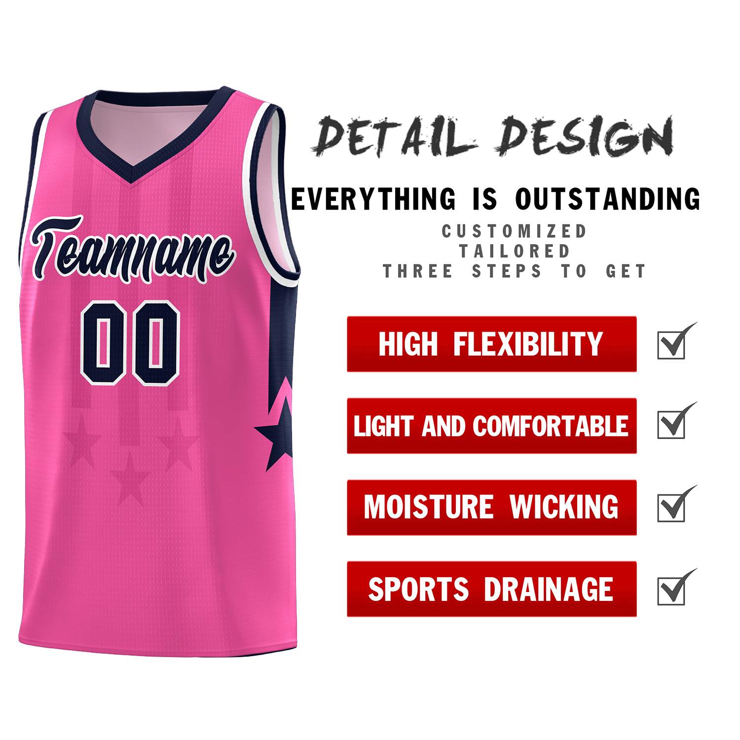 Custom Pink Navy and White Gradient Star Graffiti Pattern Sports Uniform Basketball Jersey