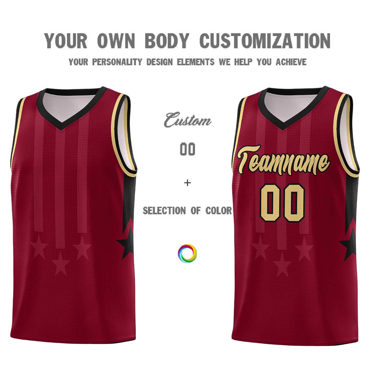 Custom Crimson Black and Khaki Gradient Star Graffiti Pattern Sports Uniform Basketball Jersey
