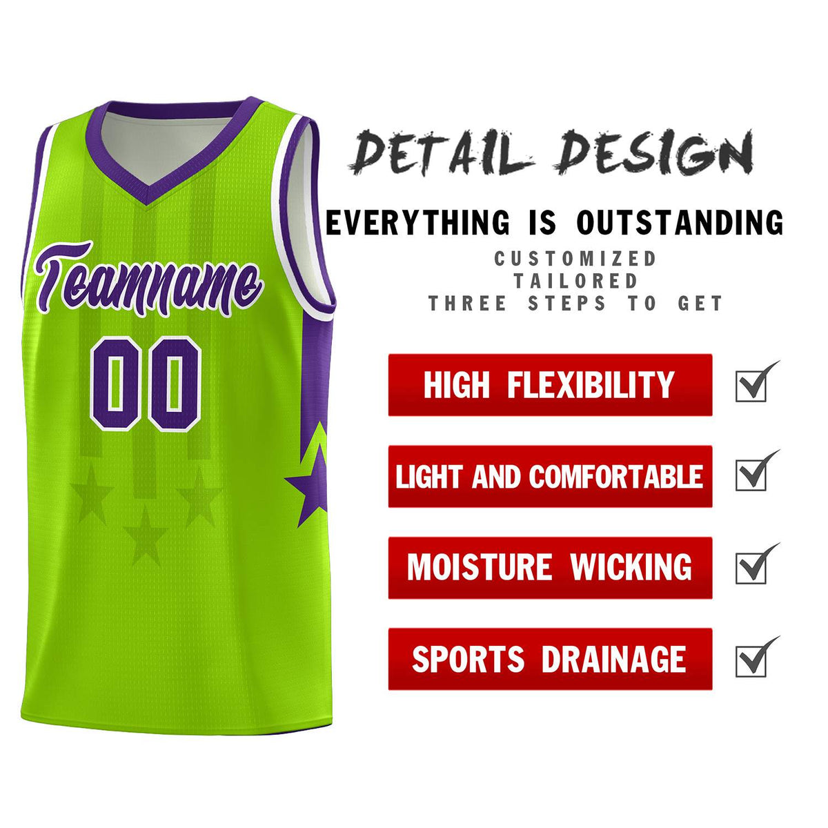 Custom Neon Green Purple and White Gradient Star Graffiti Pattern Sports Uniform Basketball Jersey
