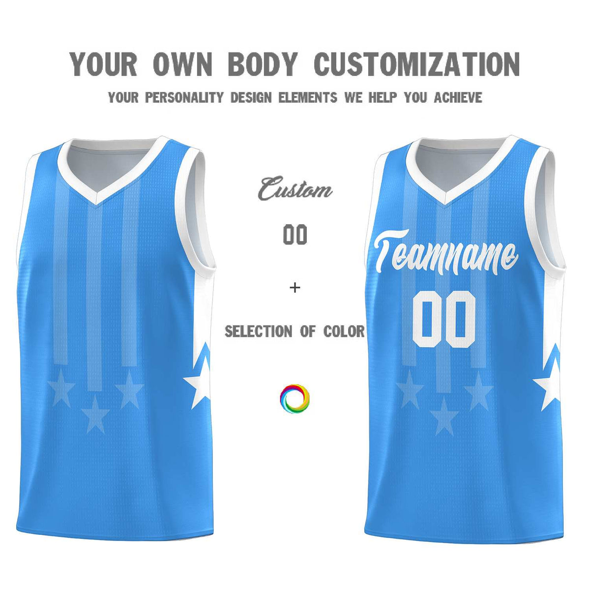 Custom Powder Blue White and White Gradient Star Graffiti Pattern Sports Uniform Basketball Jersey