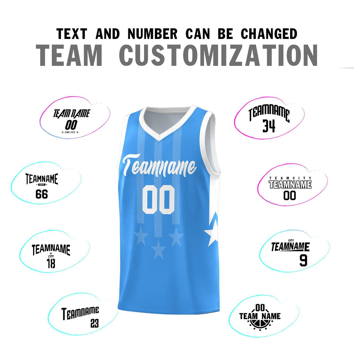 Custom Powder Blue White and White Gradient Star Graffiti Pattern Sports Uniform Basketball Jersey