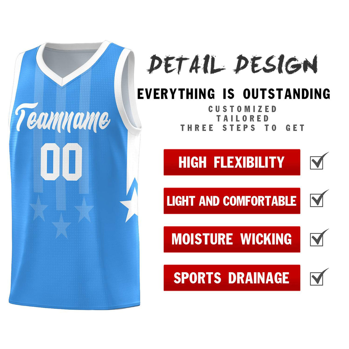 Custom Powder Blue White and White Gradient Star Graffiti Pattern Sports Uniform Basketball Jersey