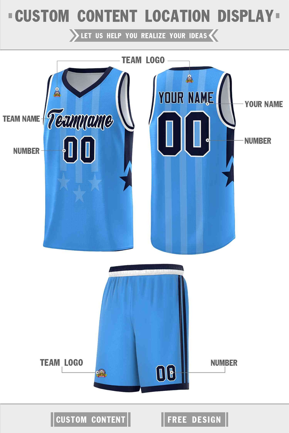 Custom Powder Blue Navy and White Gradient Star Graffiti Pattern Sports Uniform Basketball Jersey