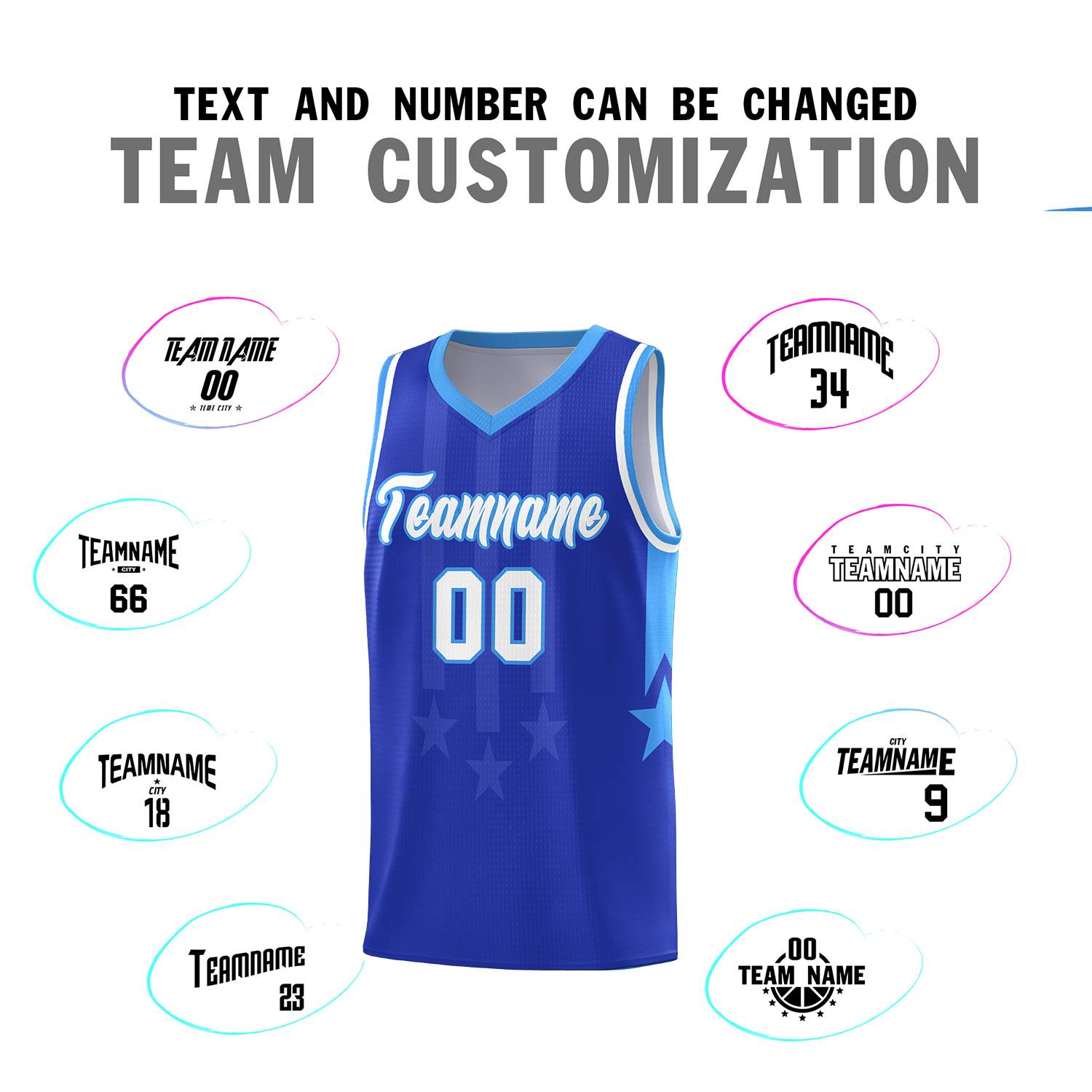 Custom Royal Powder Blue and White Gradient Star Graffiti Pattern Sports Uniform Basketball Jersey