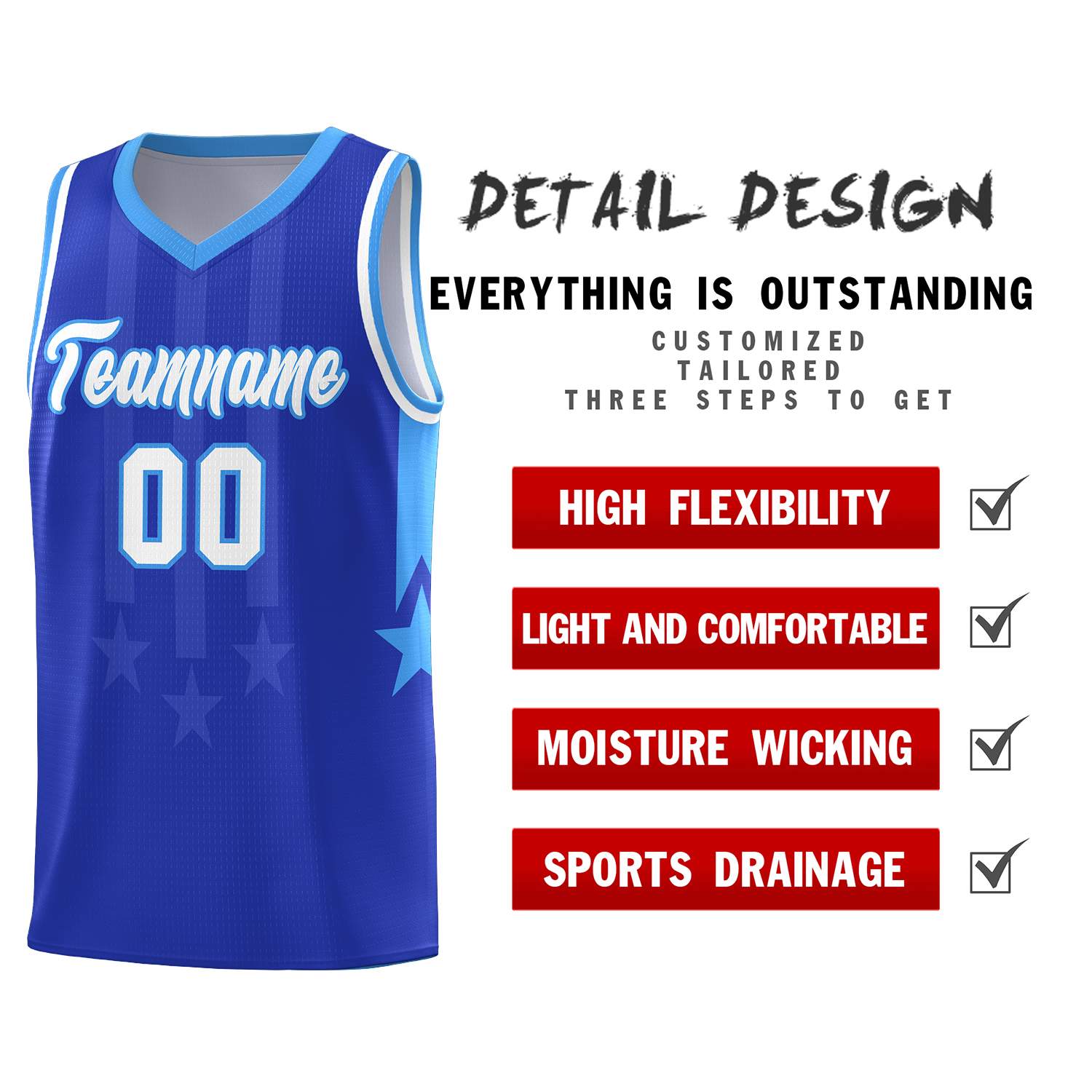 Custom Royal Powder Blue and White Gradient Star Graffiti Pattern Sports Uniform Basketball Jersey