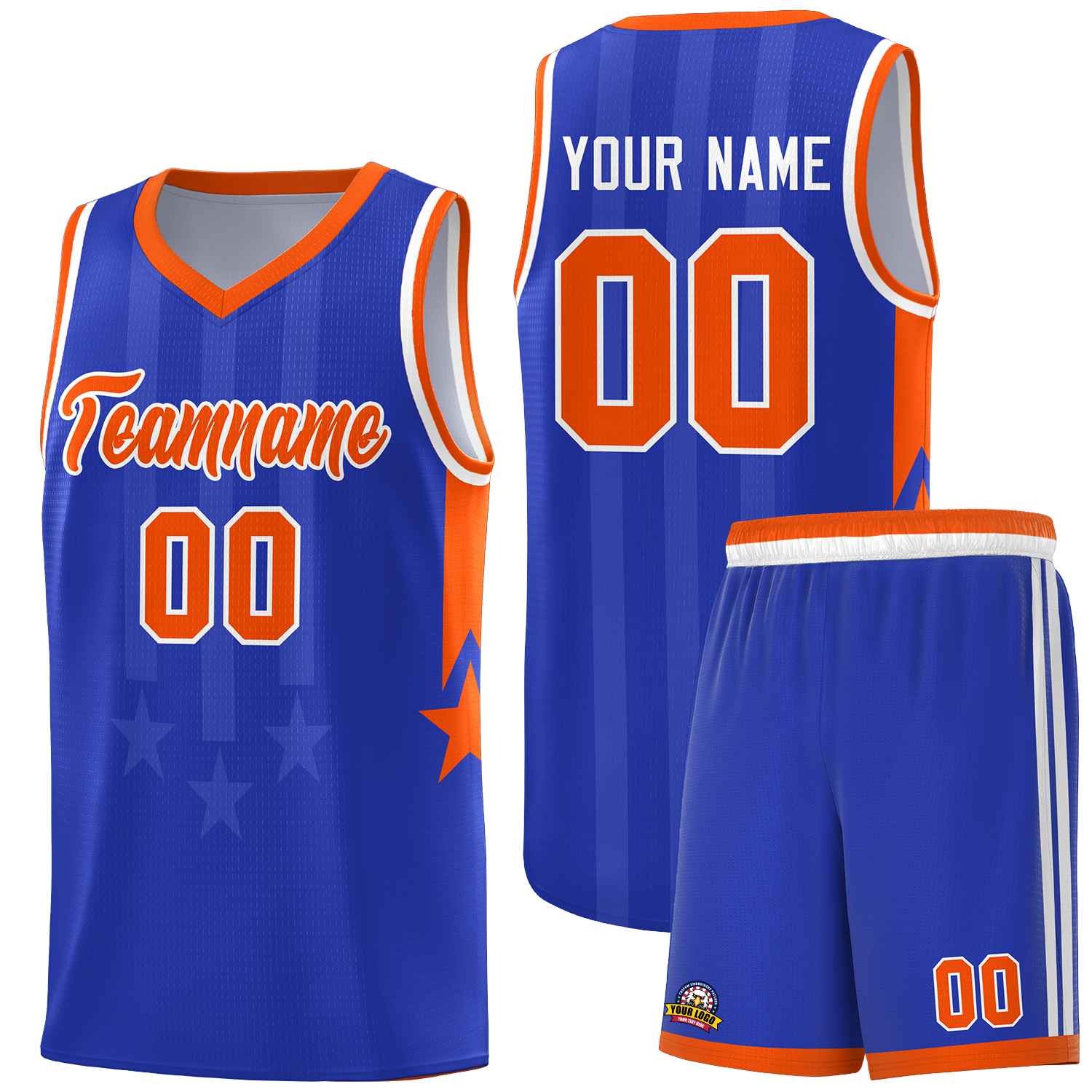 Custom Royal Orange and White Gradient Star Graffiti Pattern Sports Uniform Basketball Jersey