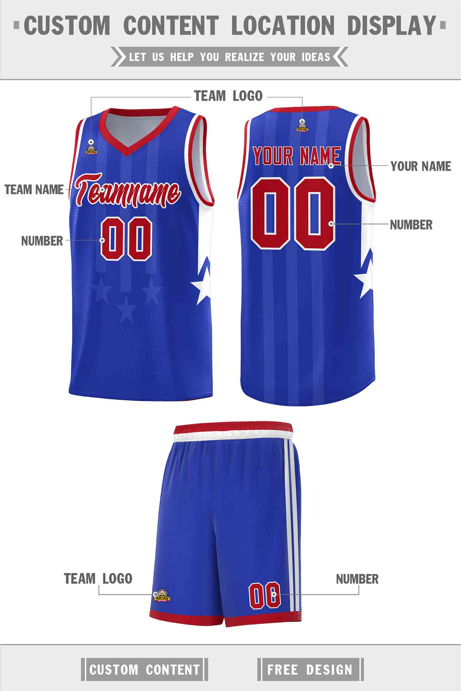 Custom Royal Red and White Gradient Star Graffiti Pattern Sports Uniform Basketball Jersey