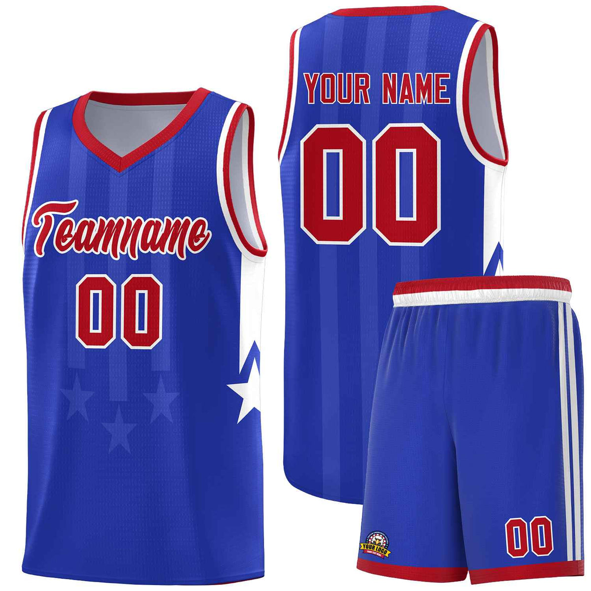 Custom Royal Red and White Gradient Star Graffiti Pattern Sports Uniform Basketball Jersey
