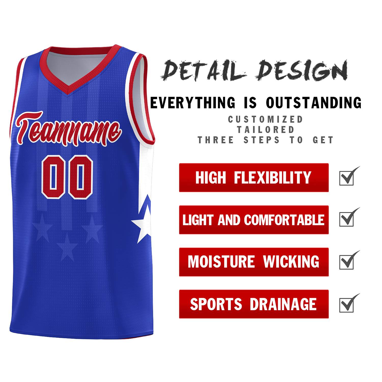 Custom Royal Red and White Gradient Star Graffiti Pattern Sports Uniform Basketball Jersey