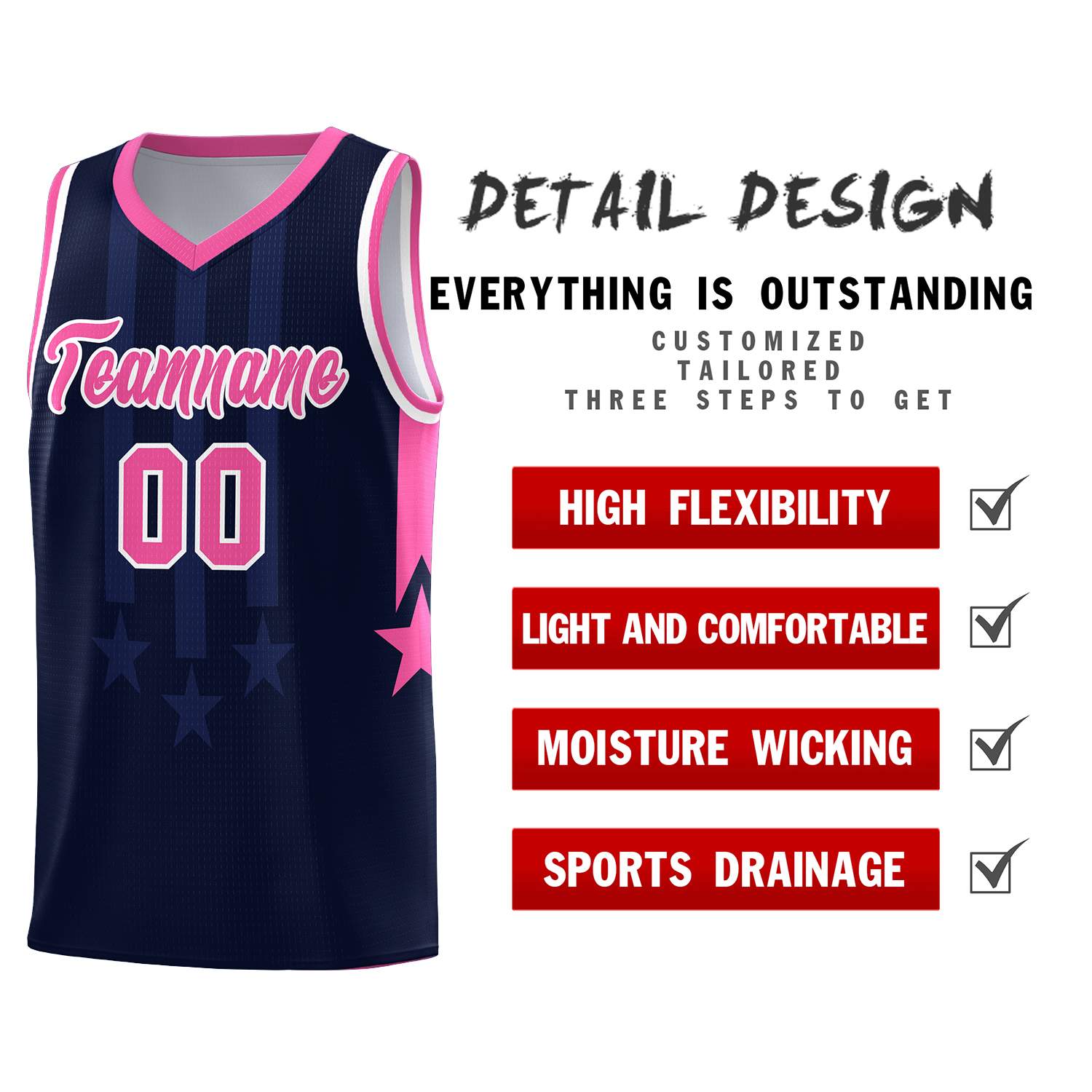 Custom Navy Pink and White Gradient Star Graffiti Pattern Sports Uniform Basketball Jersey
