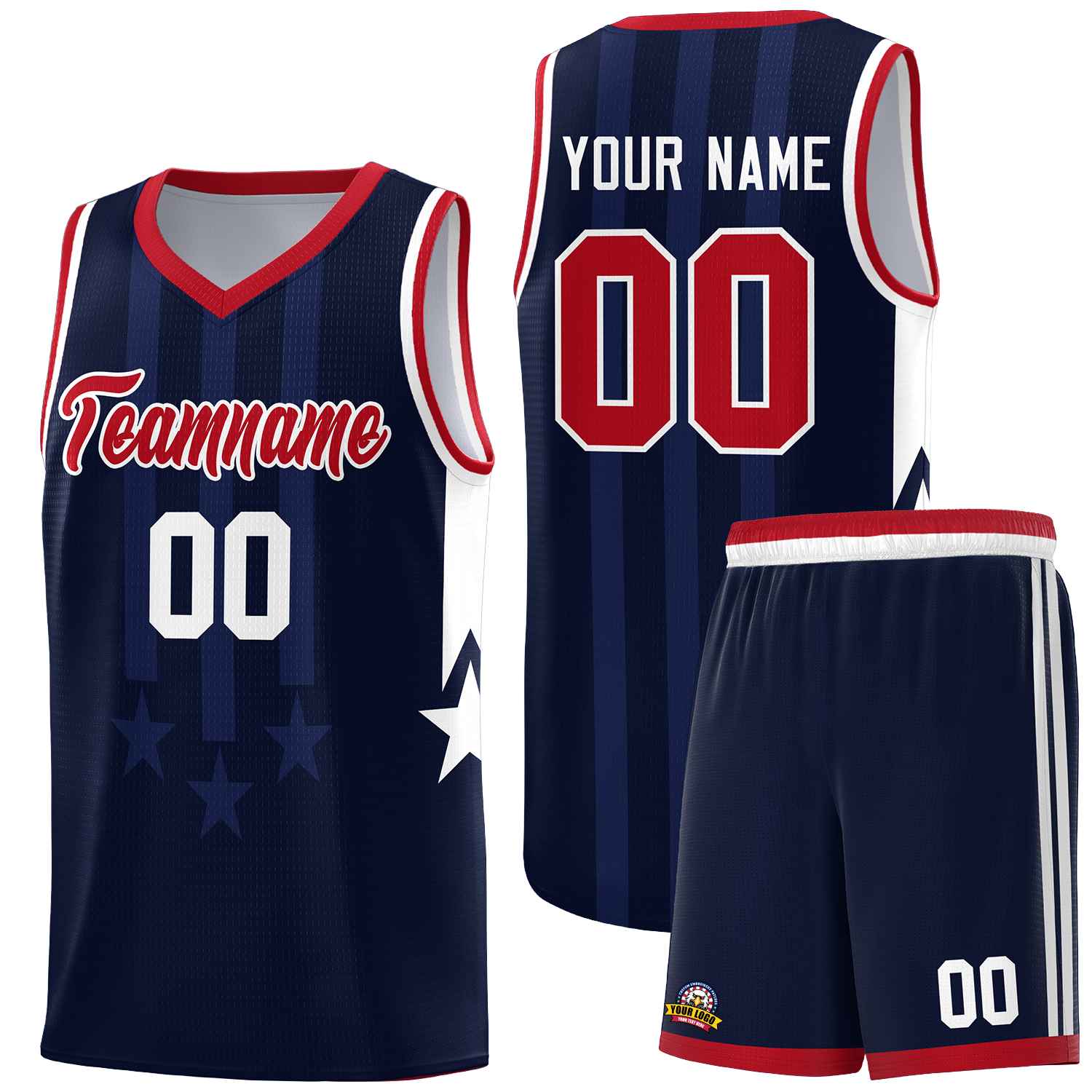 Custom Navy Red and White Gradient Star Graffiti Pattern Sports Uniform Basketball Jersey