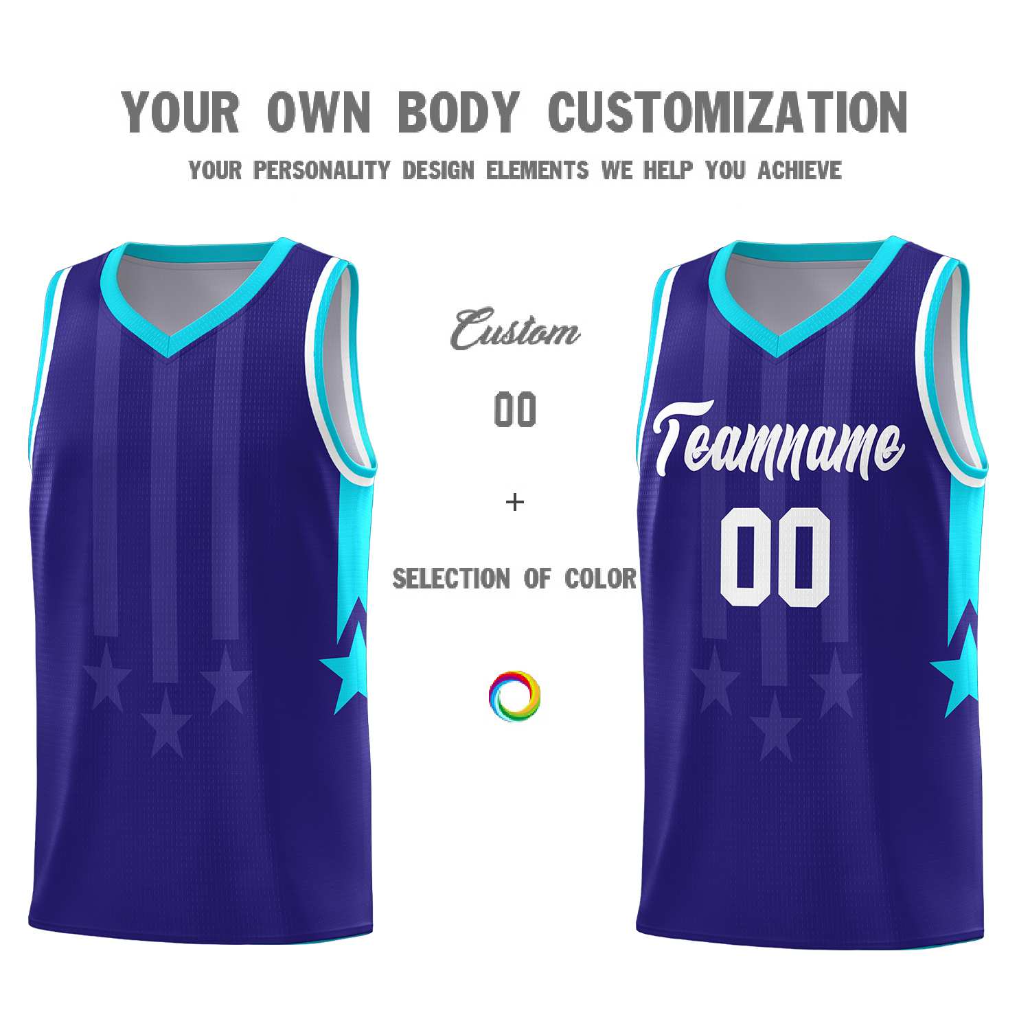 Custom Royal Sky Blue and White Gradient Star Graffiti Pattern Sports Uniform Basketball Jersey