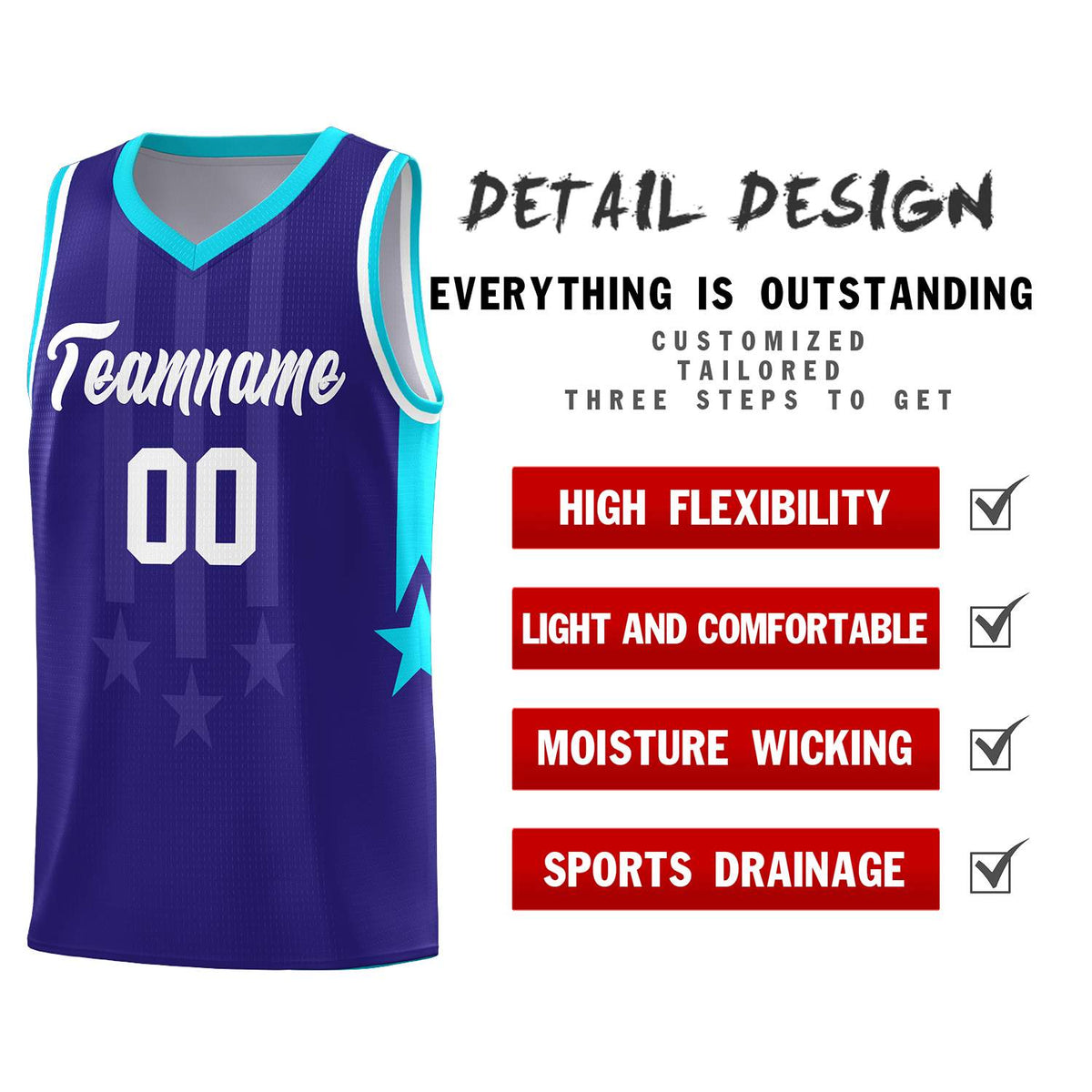 Custom Royal Sky Blue and White Gradient Star Graffiti Pattern Sports Uniform Basketball Jersey