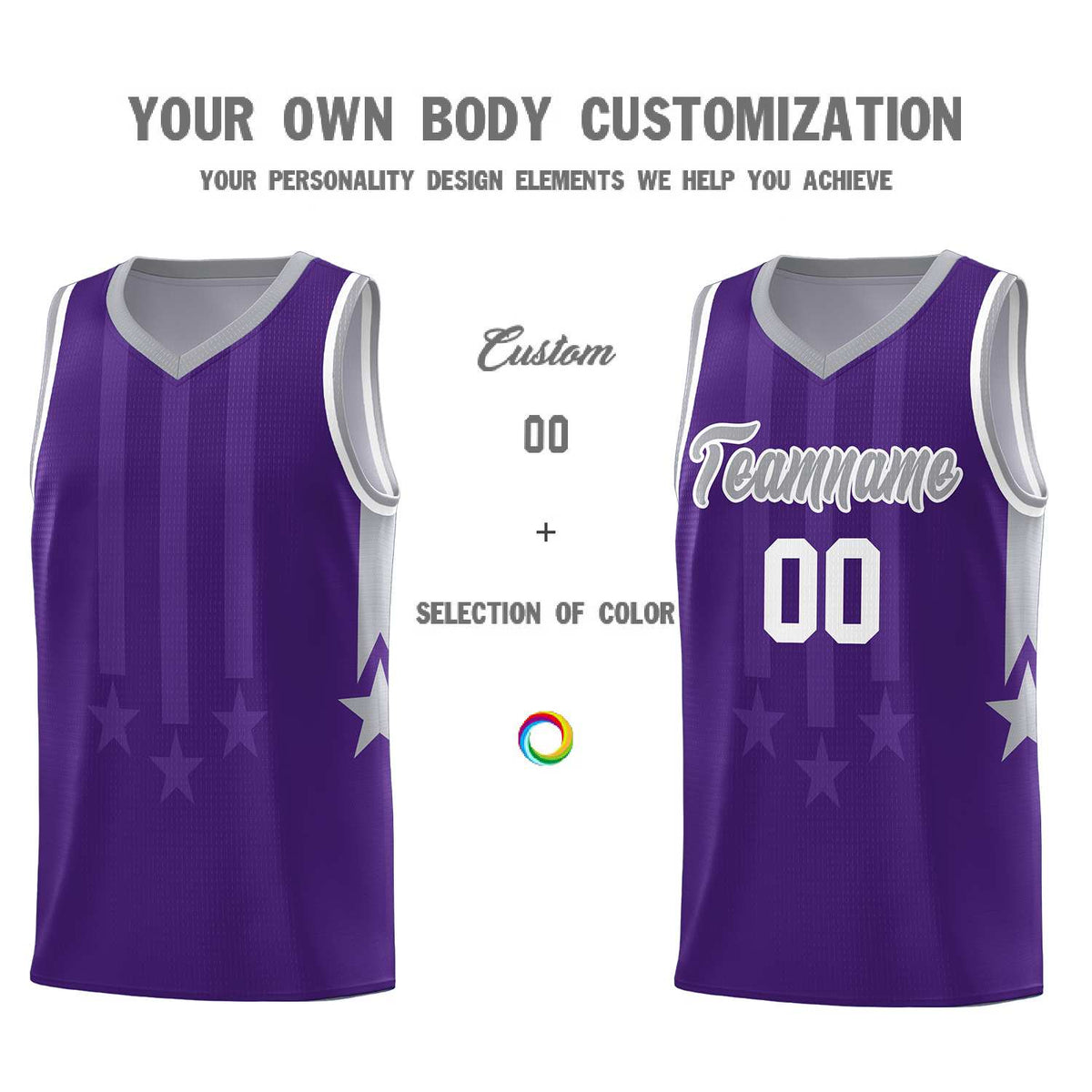 Custom Purple Gray and White Gradient Star Graffiti Pattern Sports Uniform Basketball Jersey