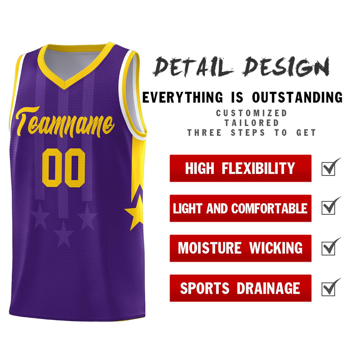 Custom Purple Gold and White Gradient Star Graffiti Pattern Sports Uniform Basketball Jersey
