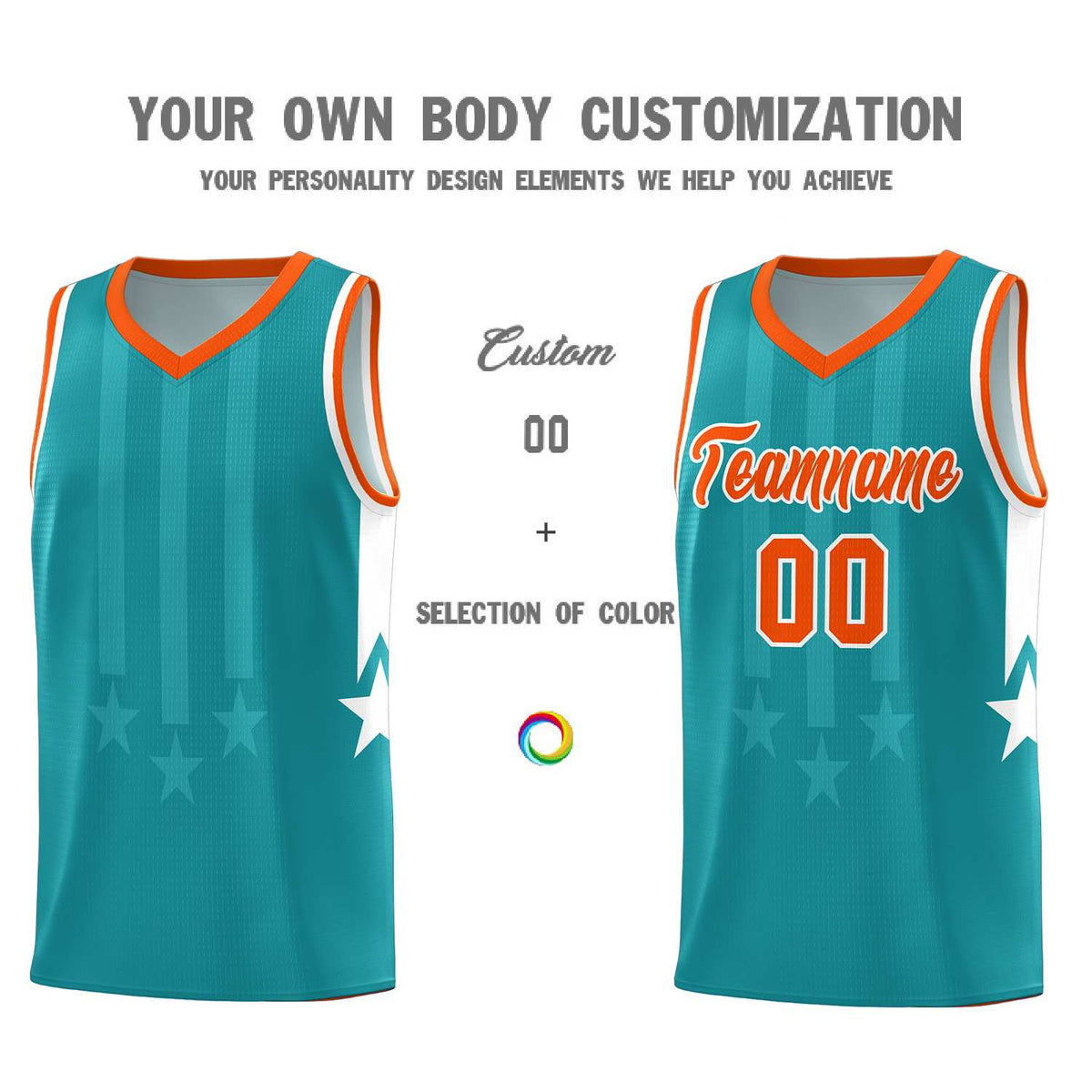 Custom Aqua Orange and White Gradient Star Graffiti Pattern Sports Uniform Basketball Jersey
