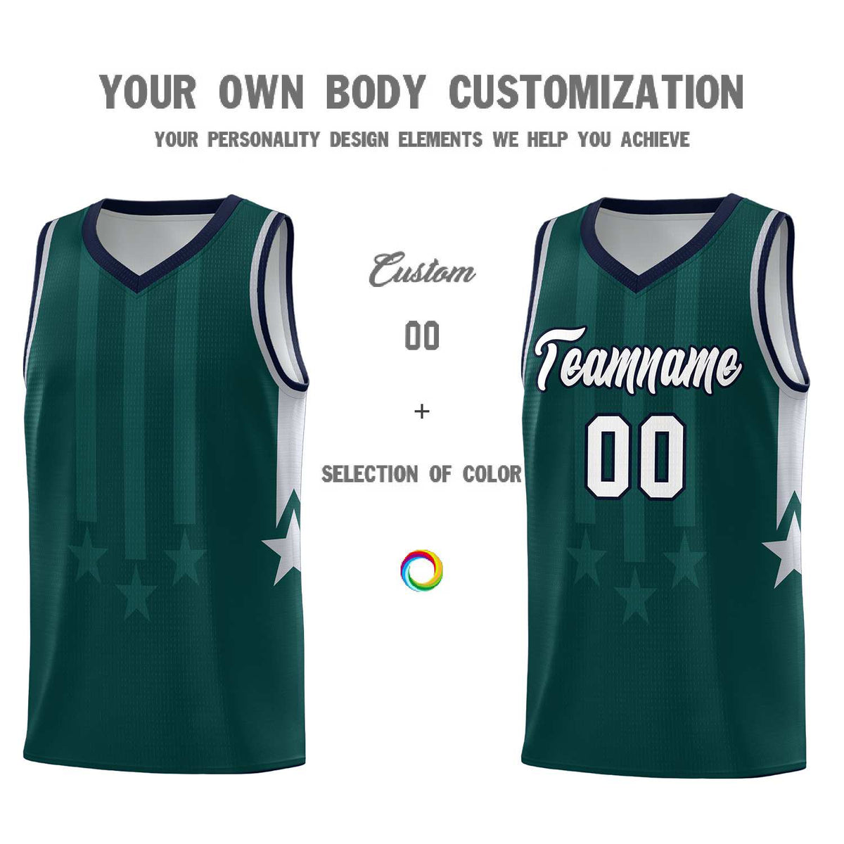 Custom Midnight Green Navy and Gray Gradient Star Graffiti Pattern Sports Uniform Basketball Jersey