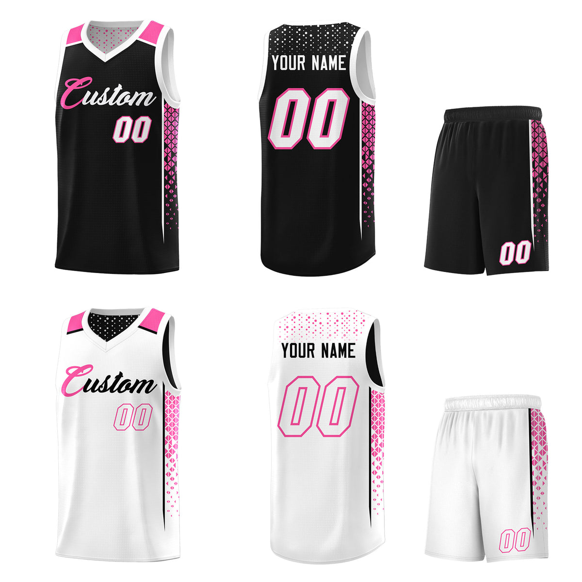 Custom Black White Side Gradient Patttern Double Side Sports Uniform Basketball Jersey