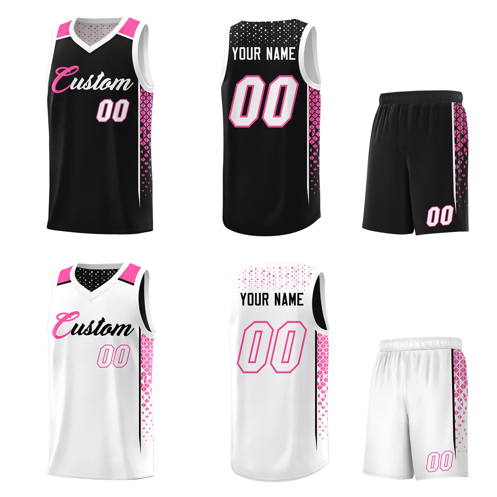 Custom Black White Side Gradient Patttern Double Side Sports Uniform Basketball Jersey