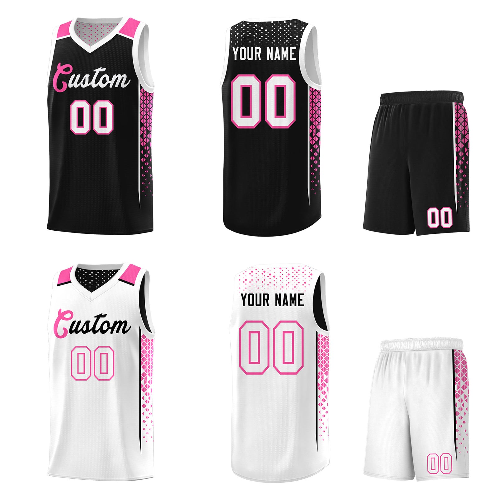 Custom Black White Side Gradient Patttern Double Side Sports Uniform Basketball Jersey