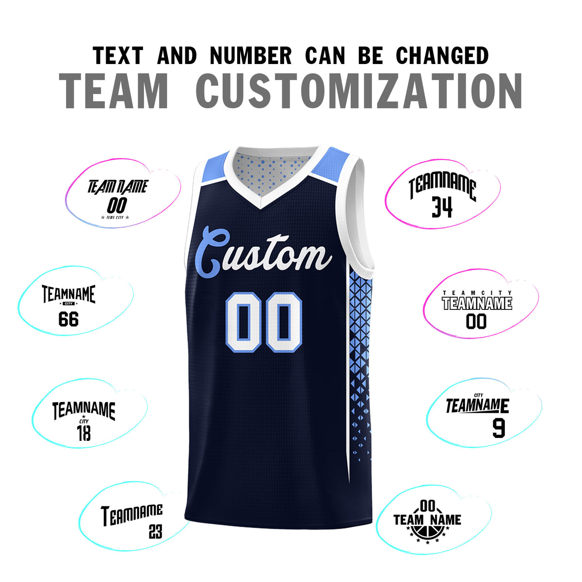 Custom Navy White Side Gradient Patttern Double Side Sports Uniform Basketball Jersey