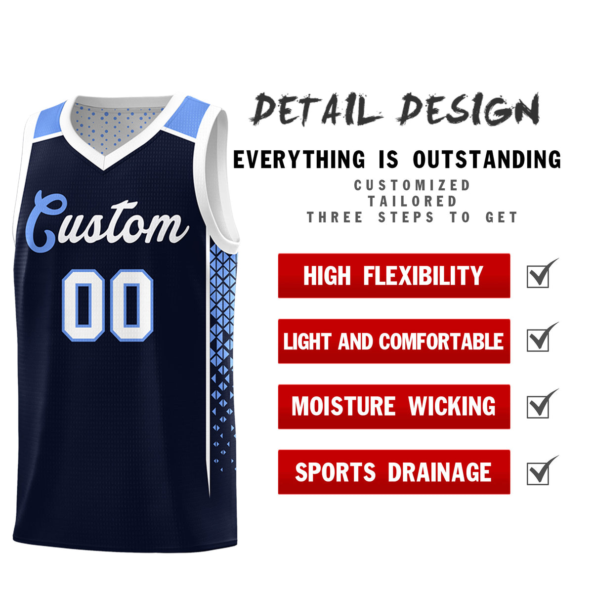 Custom Navy White Side Gradient Patttern Double Side Sports Uniform Basketball Jersey