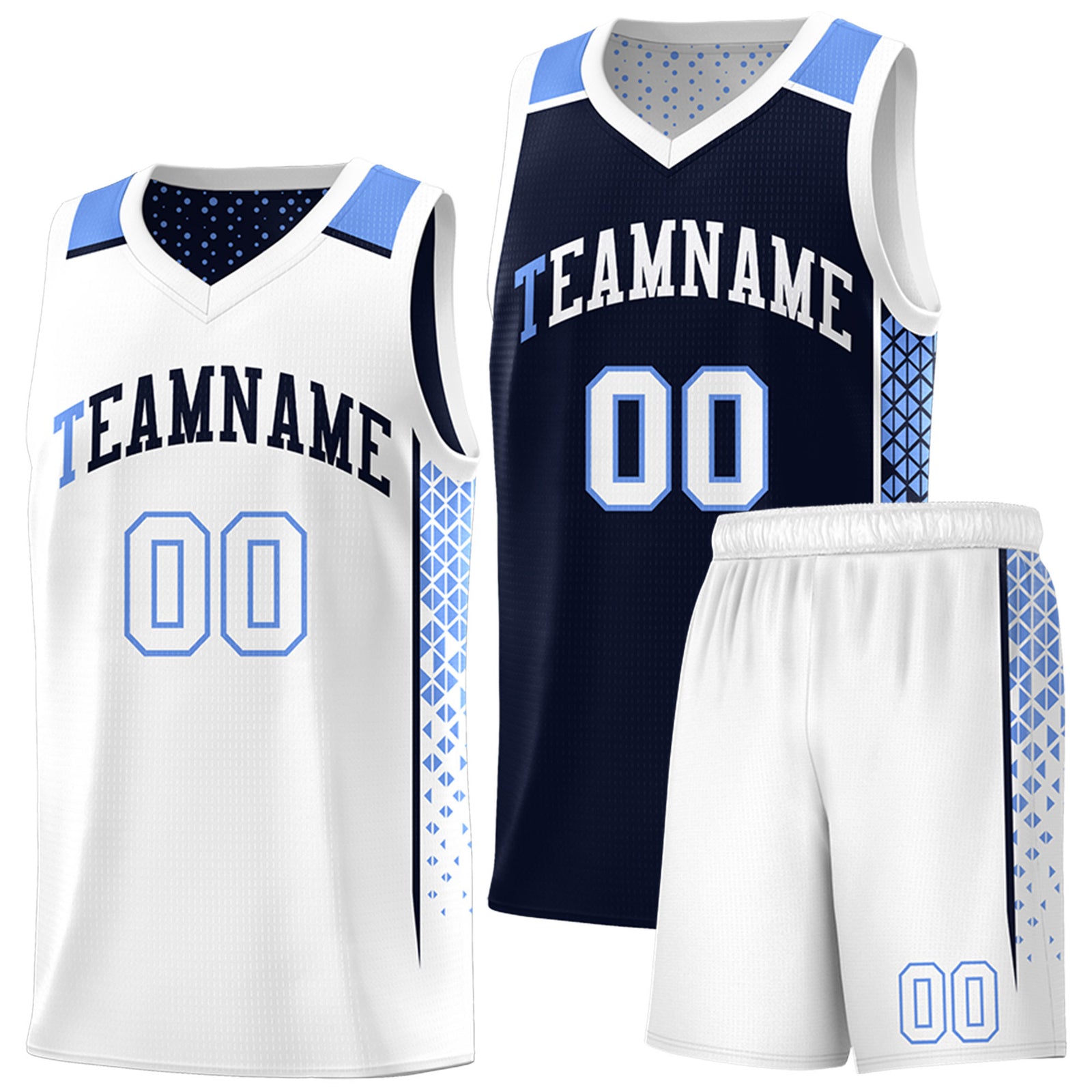 Custom Navy White Side Gradient Patttern Double Side Sports Uniform Basketball Jersey