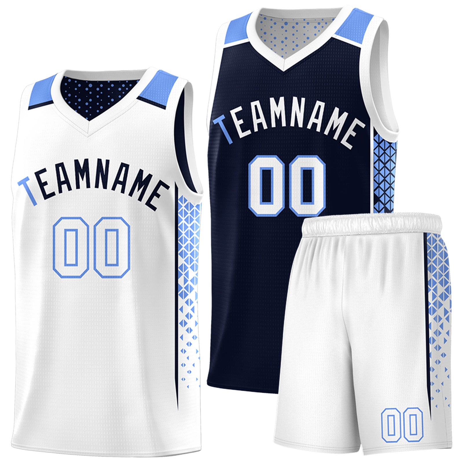 Custom Navy White Side Gradient Patttern Double Side Sports Uniform Basketball Jersey