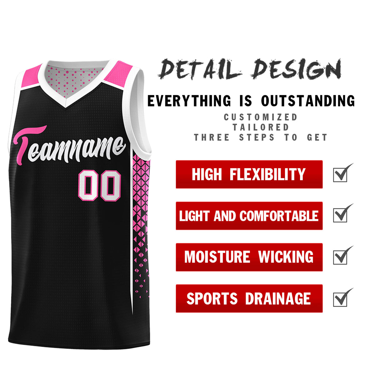 Custom Black White Side Gradient Patttern Double Side Sports Uniform Basketball Jersey