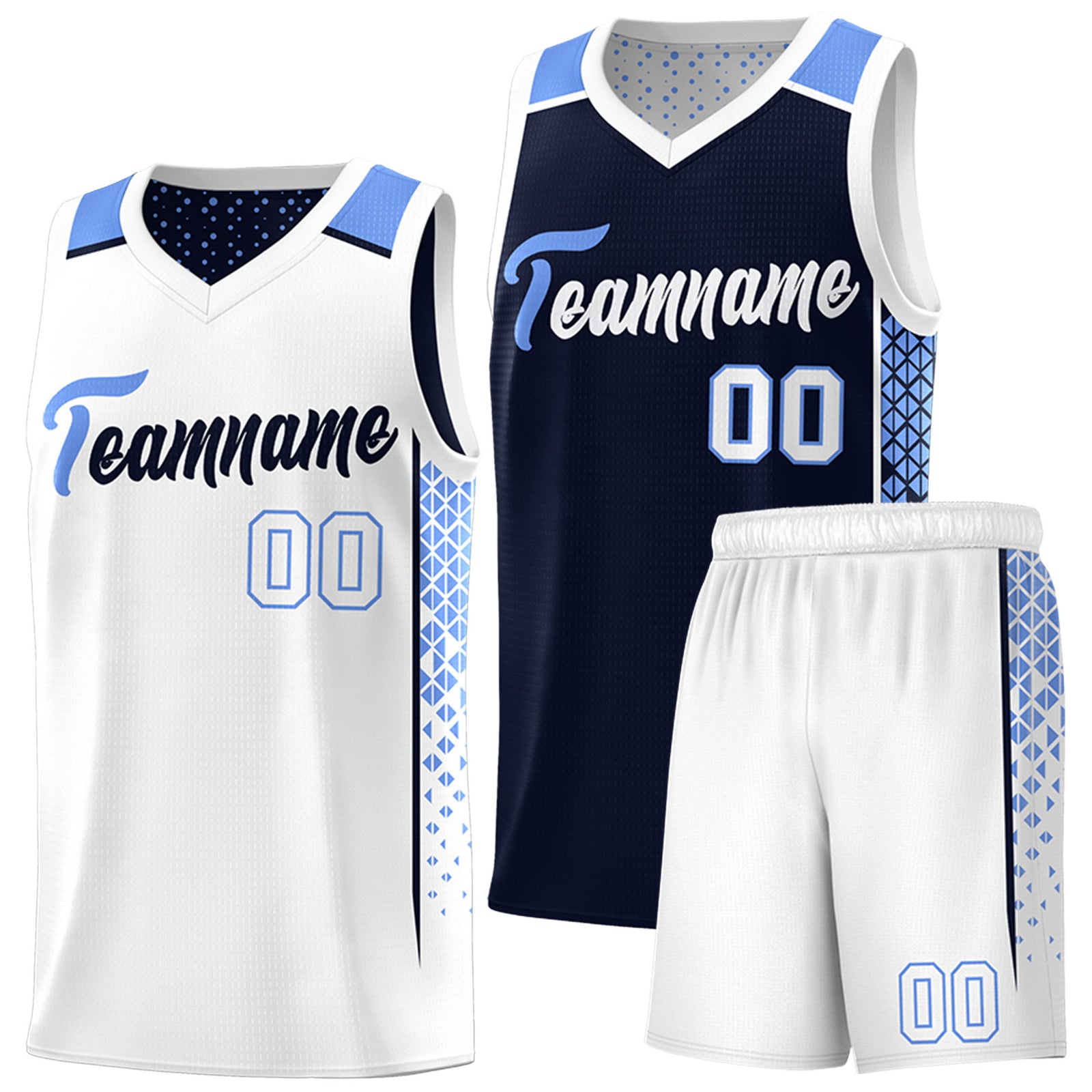 Custom Navy White Side Gradient Patttern Double Side Sports Uniform Basketball Jersey