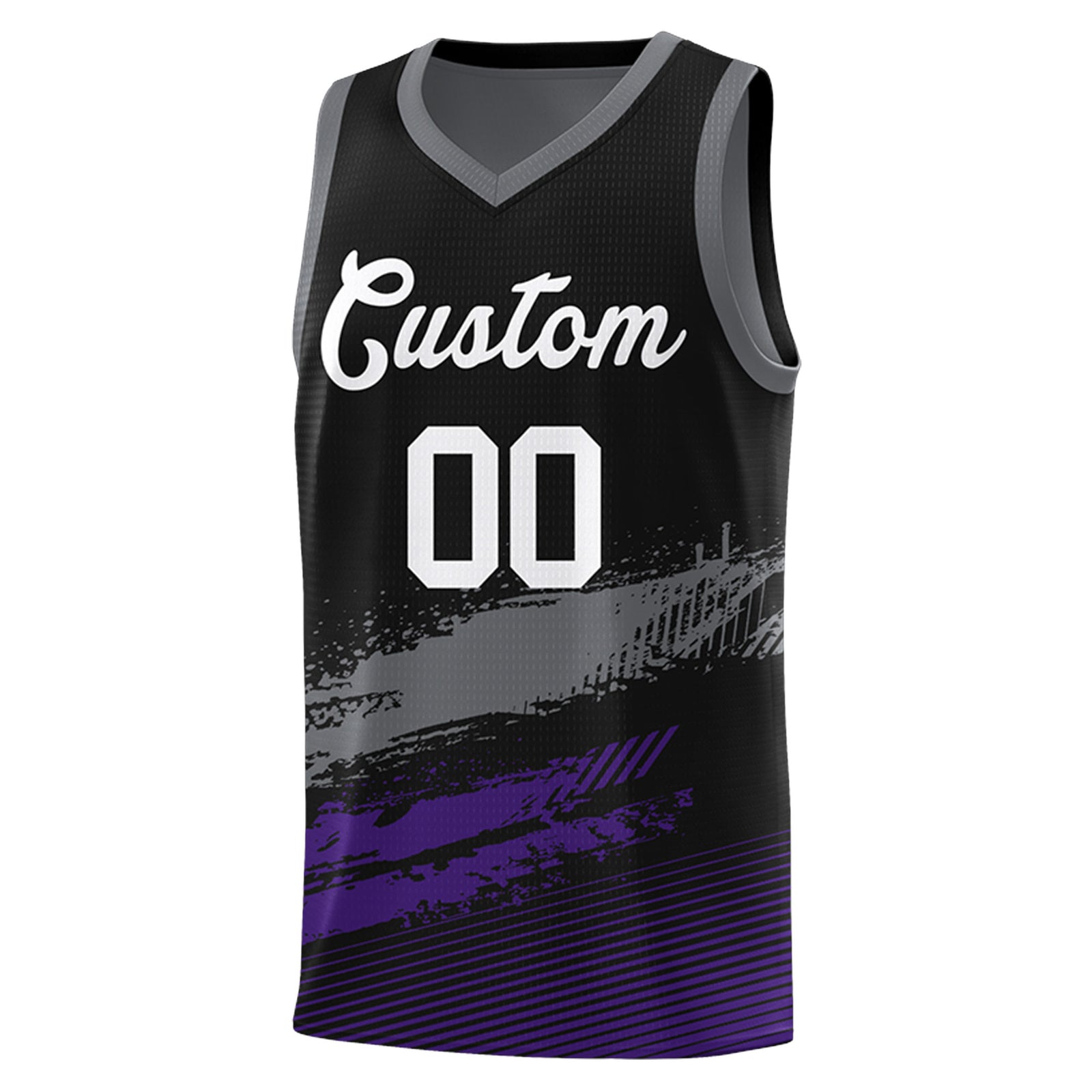 Custom Black Grey and Purple Graffiti Pattern Sports Uniform Basketball Jersey