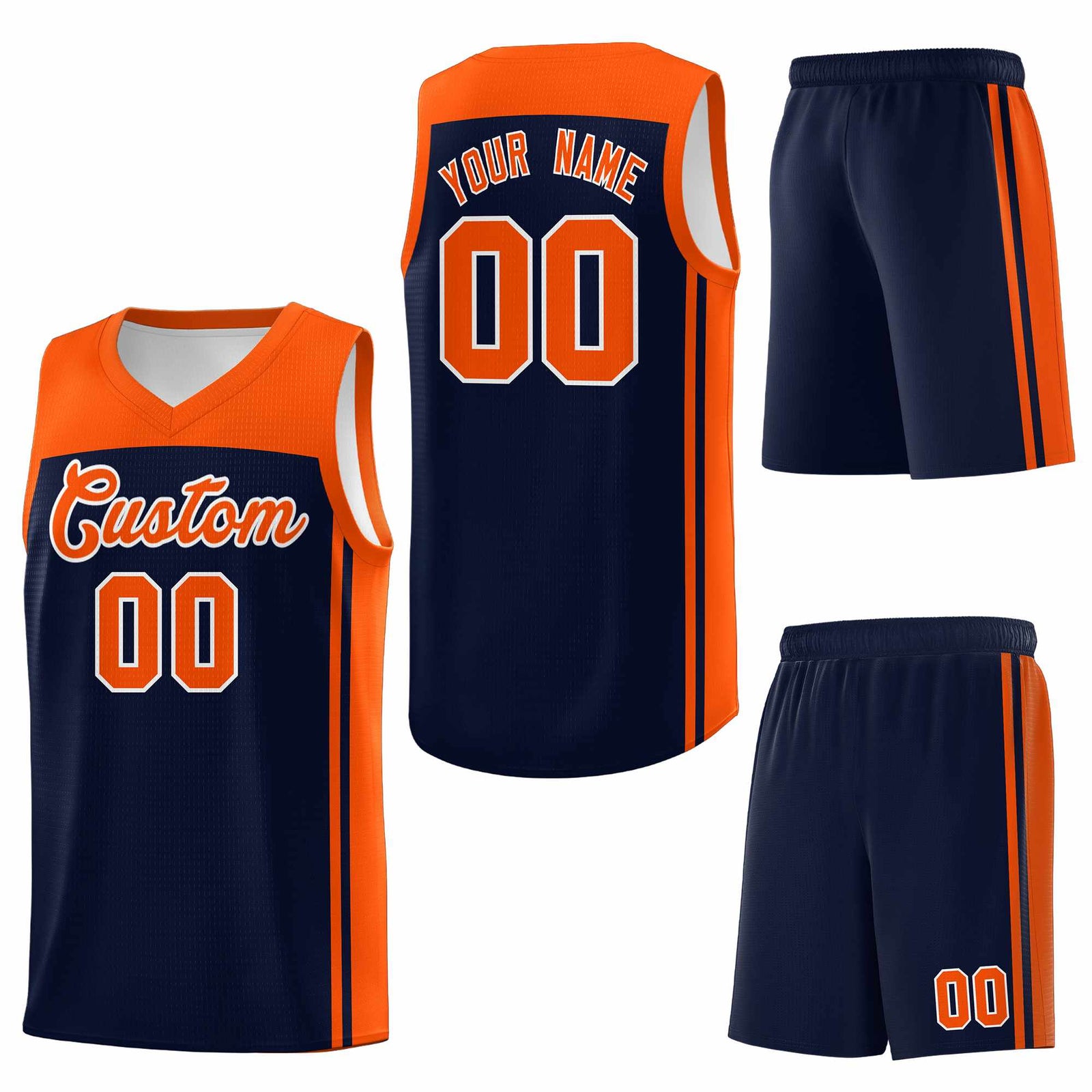 Custom Navy Orange Classic Sets Sports Uniform Basketball Jersey