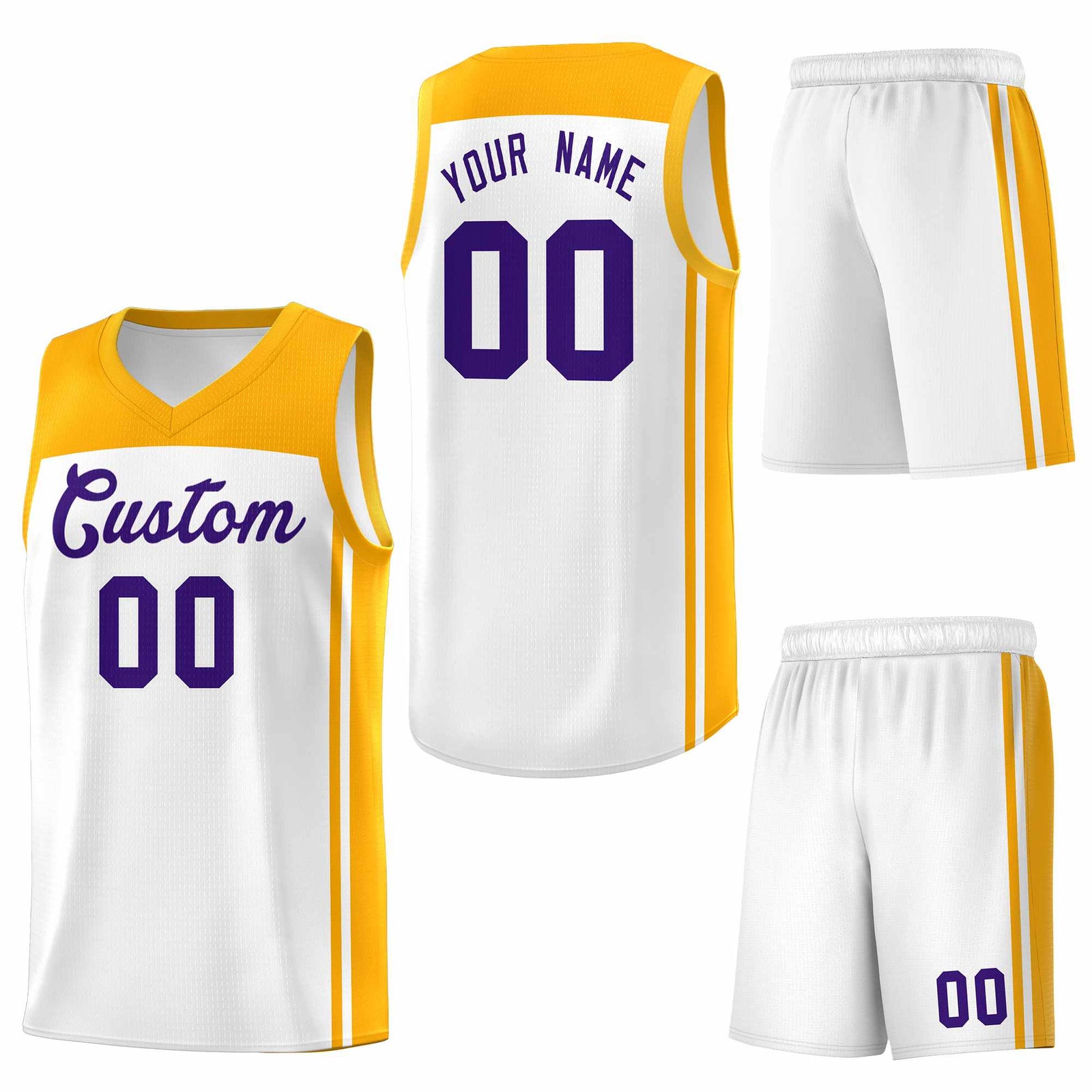 Custom White Yellow Classic Sets Sports Uniform Basketball Jersey