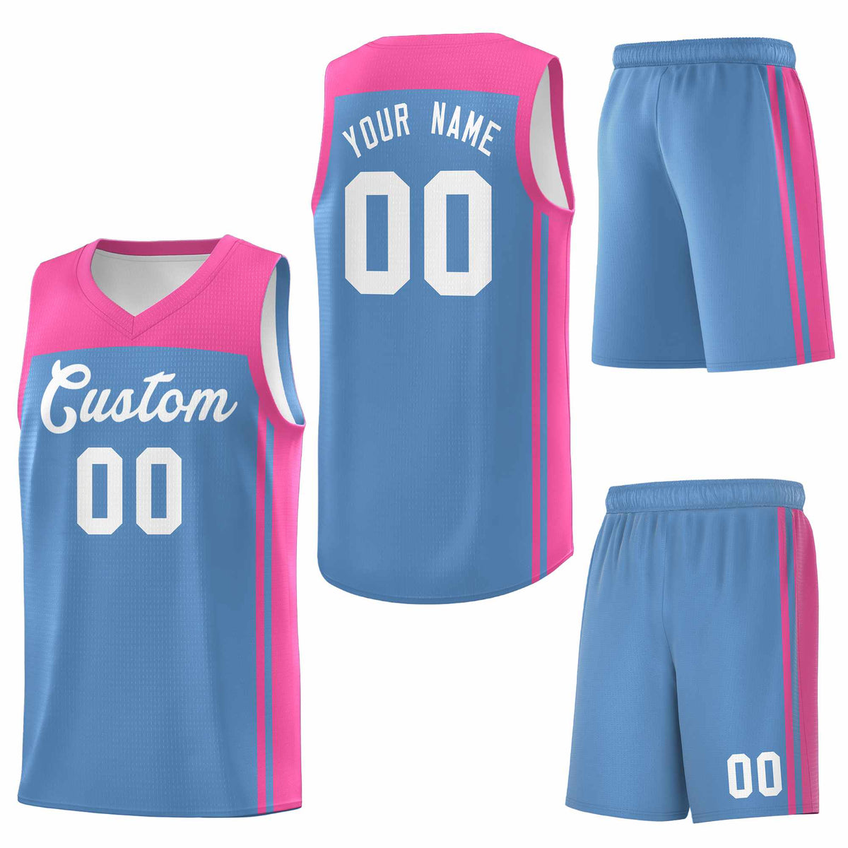 Custom Light Blue Pink Classic Sets Sports Uniform Basketball Jersey