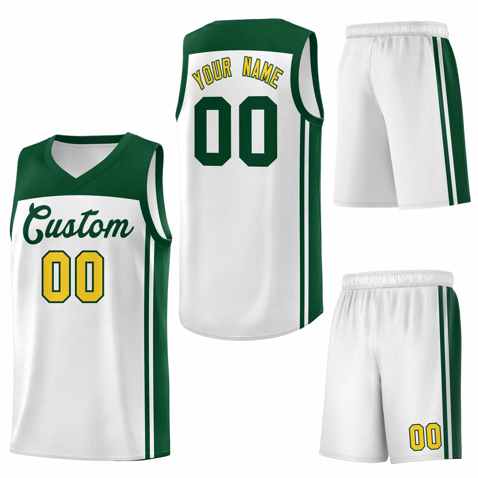 Custom White Green Classic Sets Sports Uniform Basketball Jersey