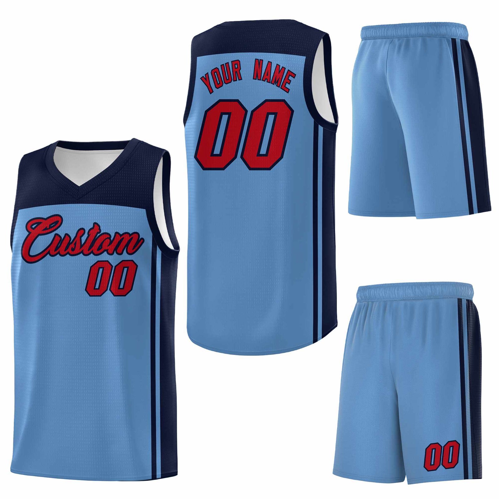 Custom Light Blue Navy Classic Sets Sports Uniform Basketball Jersey